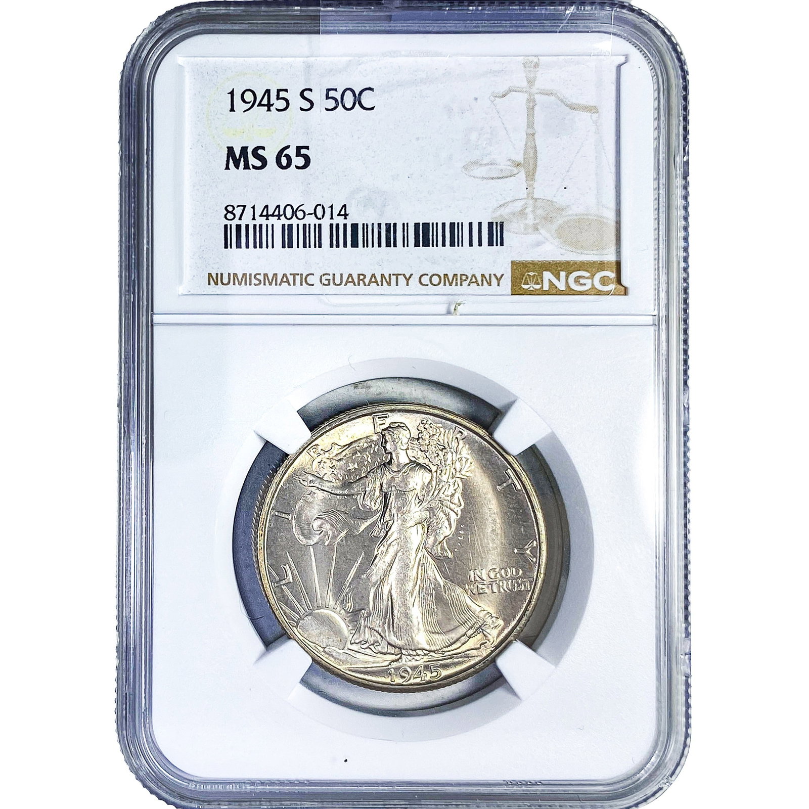 1945-S Walking Liberty Half Dollar NGC MS65: 1945-S Walking Liberty Half Dollar NGC MS65
