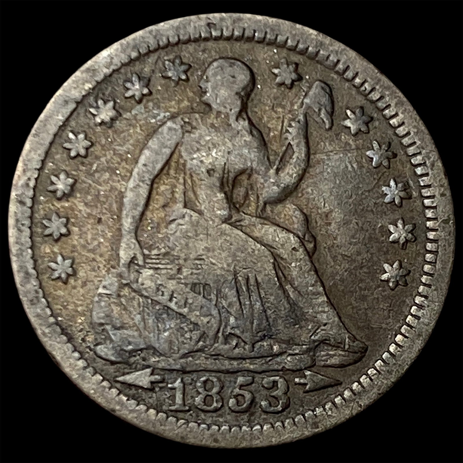 1853 Arrows Seated Liberty Half Dime NEARLY UNCIRCULATED: 1853 Arrows Seated Liberty Half Dime NEARLY UNCIRCULATED
