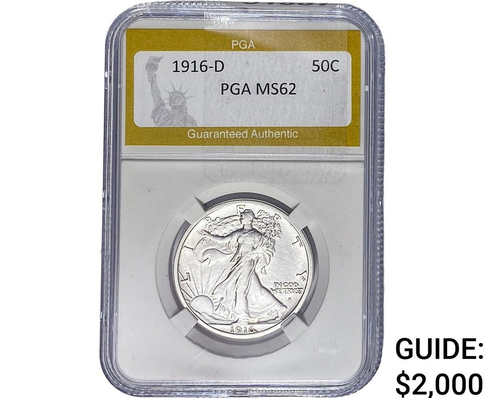 1916-D Walking Liberty Half Dollar PGA MS62: 1916-D Walking Liberty Half Dollar PGA MS62