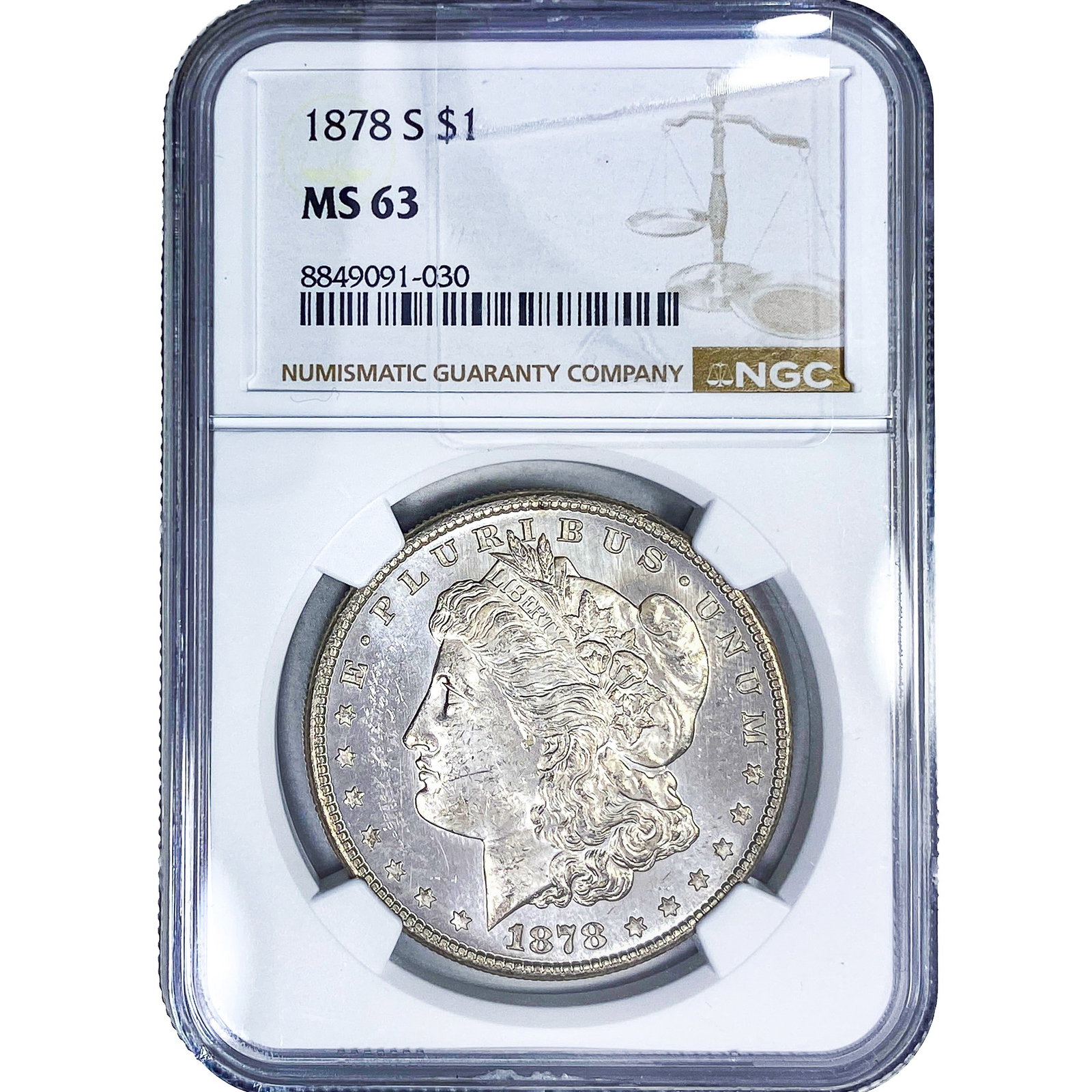 1878-S Morgan Silver Dollar NGC MS63: 1878-S Morgan Silver Dollar NGC MS63
