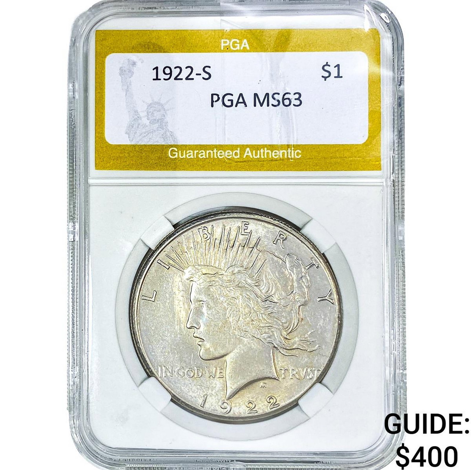 1922-S Silver Peace Dollar PGA MS63: 1922-S Silver Peace Dollar PGA MS63