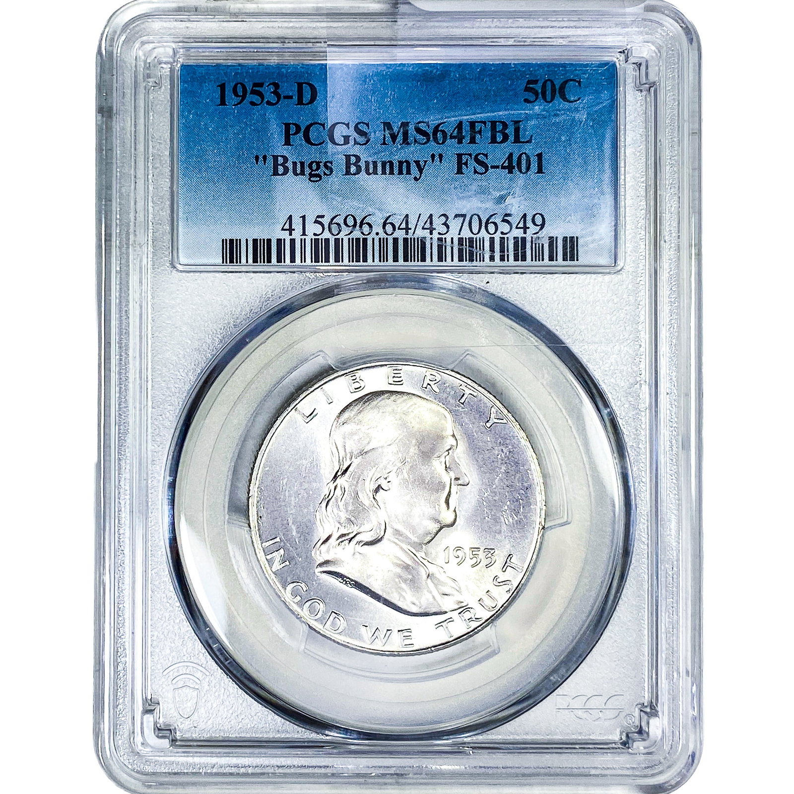 1953-D Franklin Half Dollar PCGS MS64 FBL "Bugs Bunny": 1953-D Franklin Half Dollar PCGS MS64 FBL "Bugs Bunny"