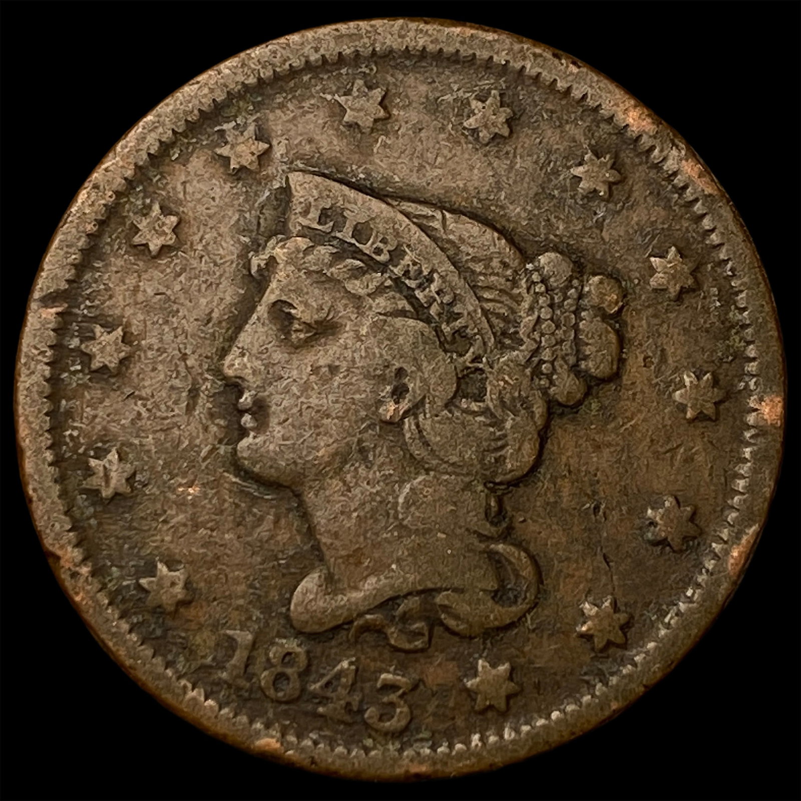1843 Braided Hair Large Cent NEARLY UNCIRCULATED: 1843 Braided Hair Large Cent NEARLY UNCIRCULATED