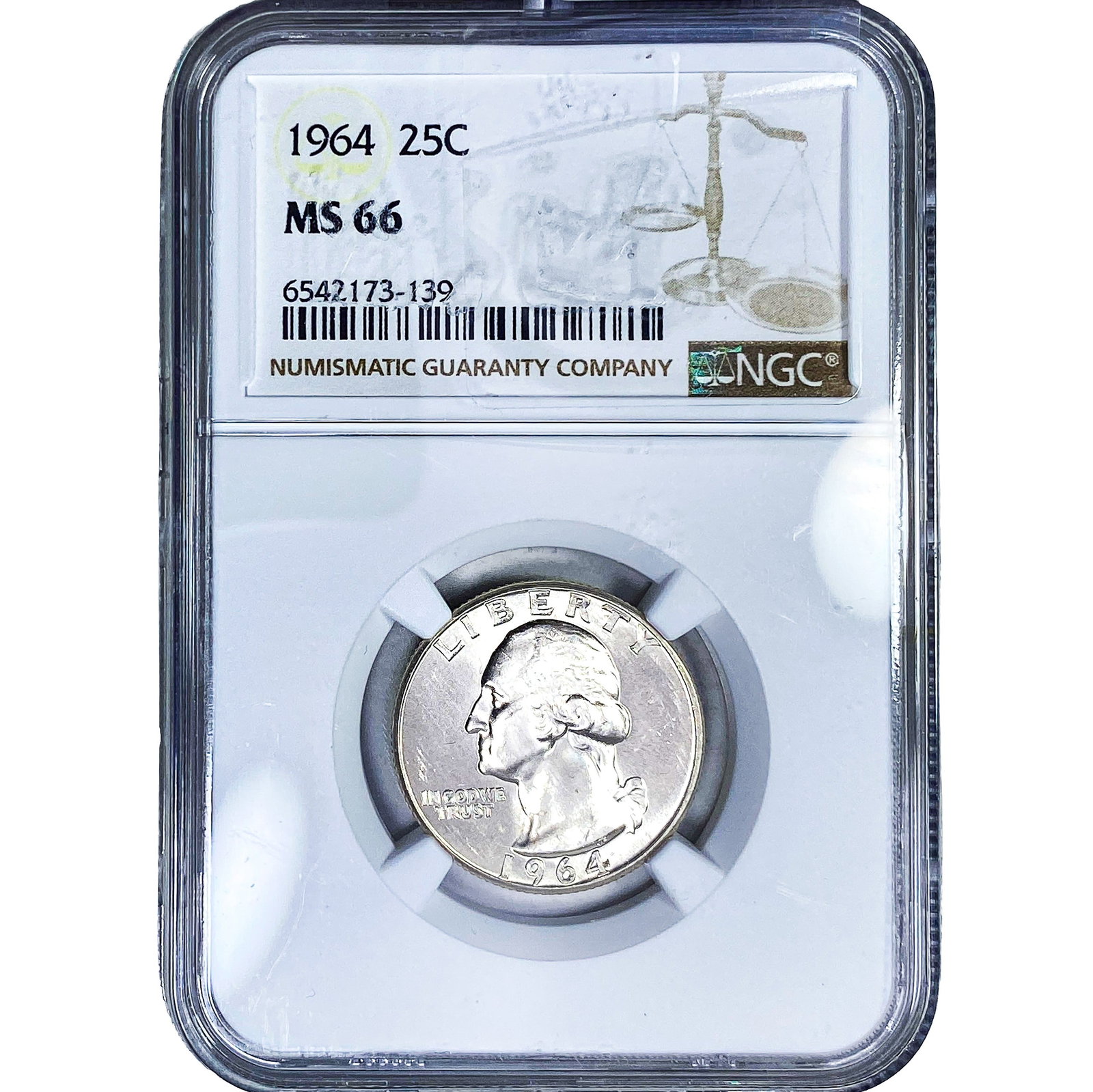 1964 Washington Silver Quarter NGC MS66: 1964 Washington Silver Quarter NGC MS66