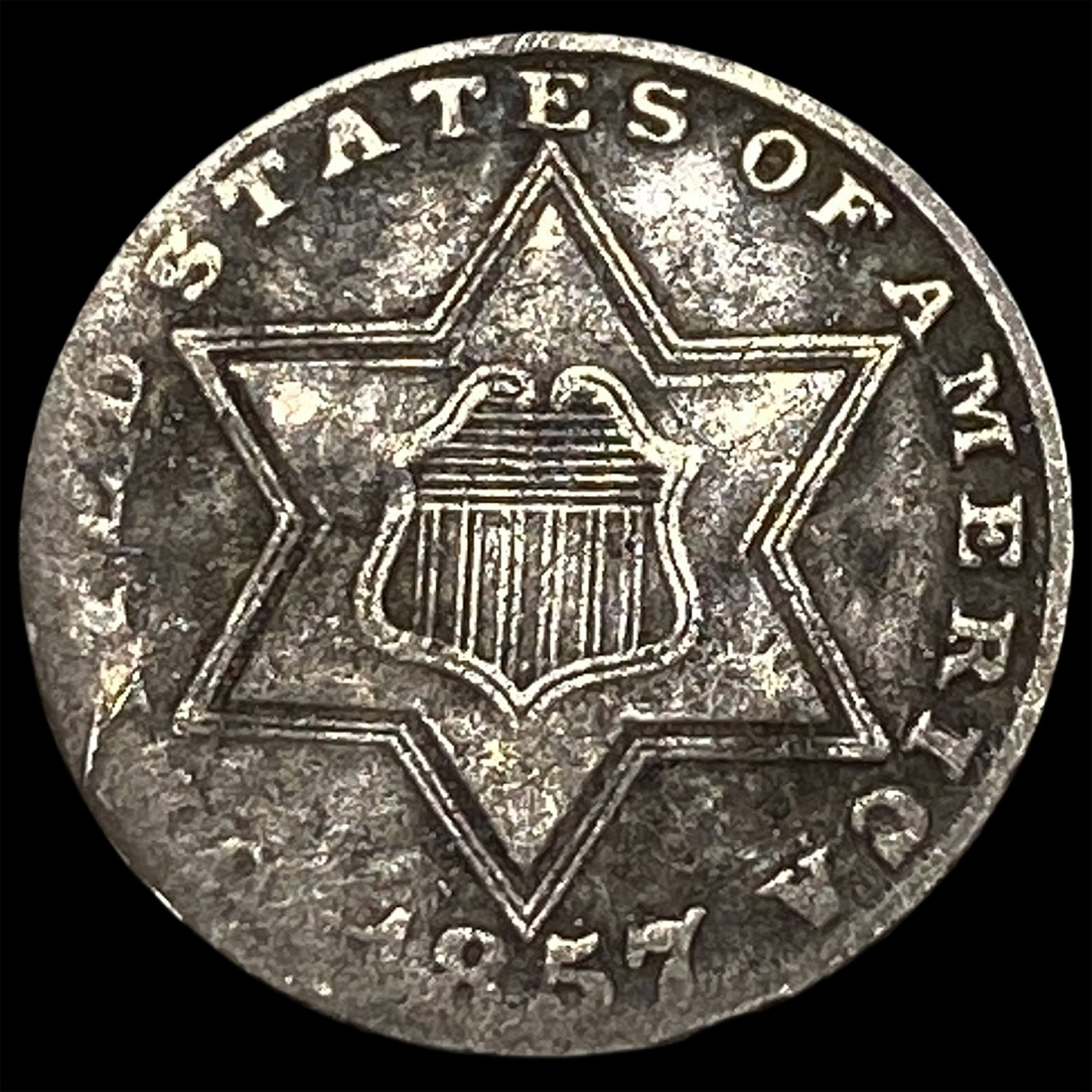1857 Silver Three-Cent Piece LIGHTLY CIRCULATED (1 of 2)