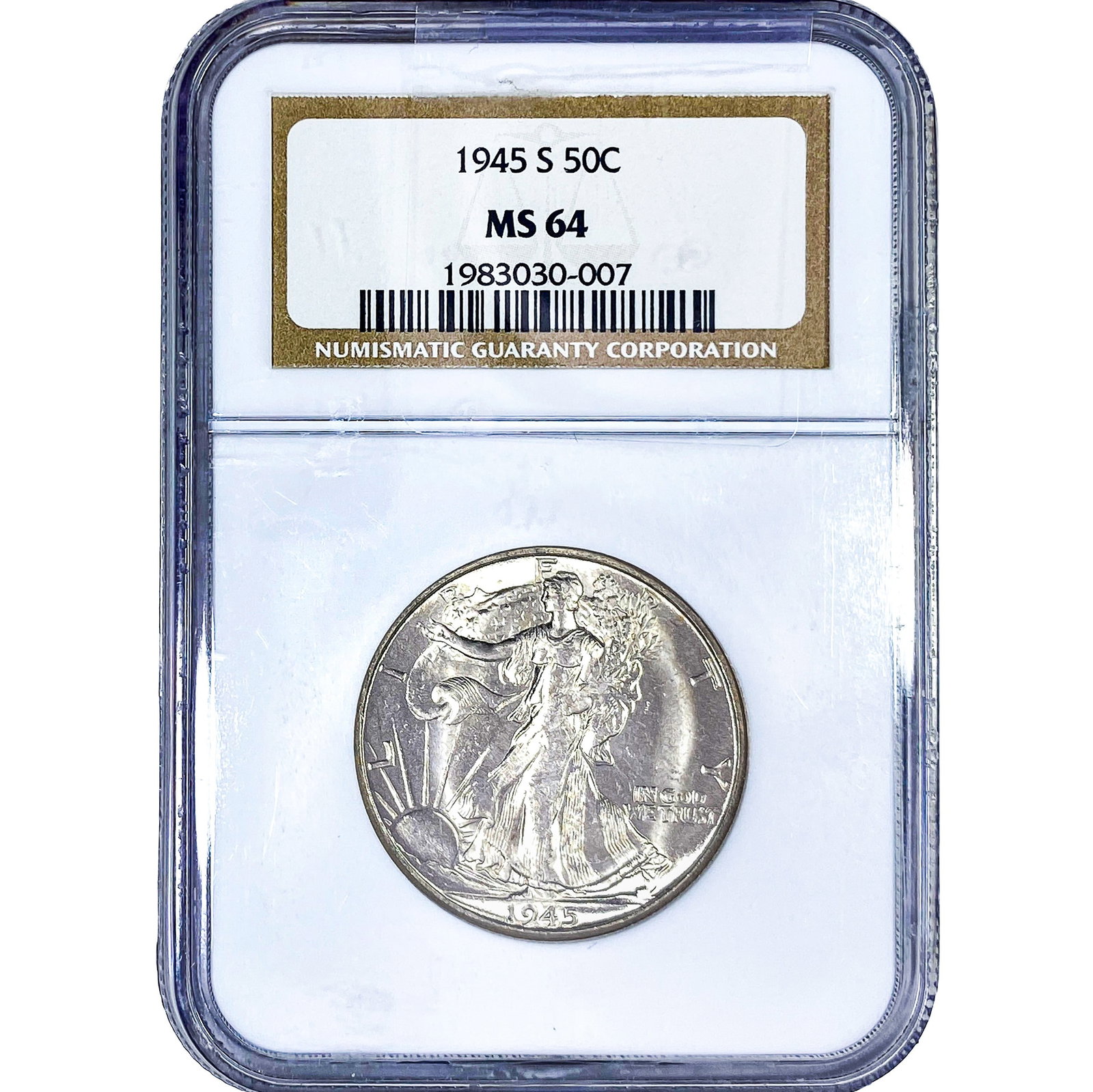 1945-S Walking Liberty Half Dollar NGC MS64: 1945-S Walking Liberty Half Dollar NGC MS64