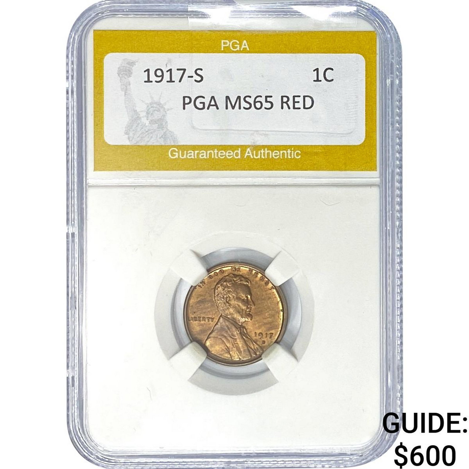 1917-S Wheat Cent PGA MS65 RED: 1917-S Wheat Cent PGA MS65 RED