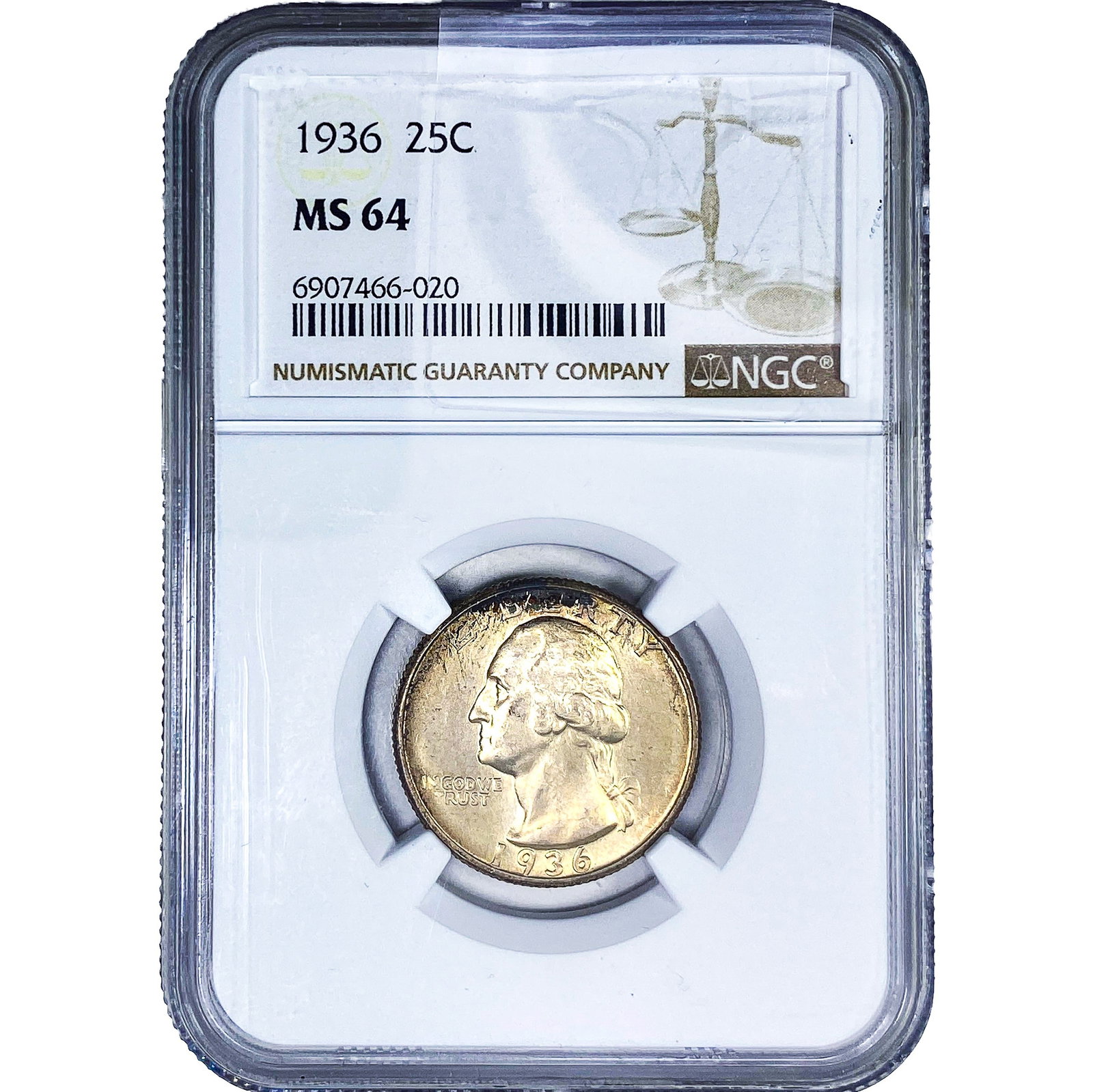 1936 Washington Silver Quarter NGC MS64: 1936 Washington Silver Quarter NGC MS64