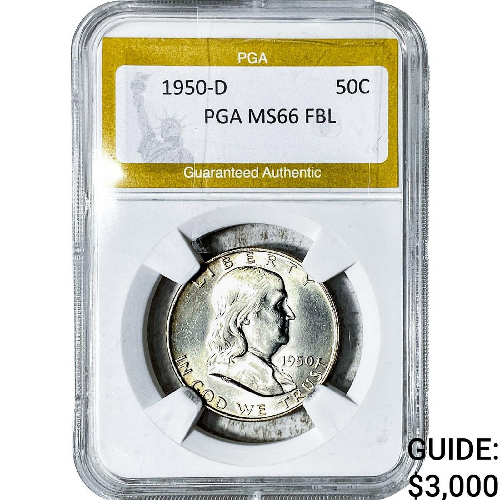 1950-D Franklin Half Dollar PGA MS66 FBL: 1950-D Franklin Half Dollar PGA MS66 FBL