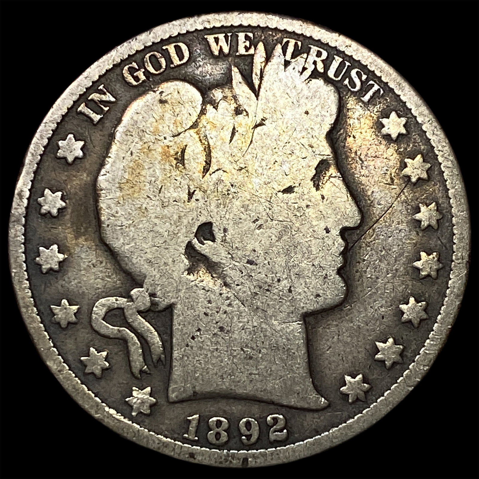 1892 Silver Half Dollar (Barber) LIGHTLY CIRCULATED: 1892 Silver Half Dollar (Barber) LIGHTLY CIRCULATED