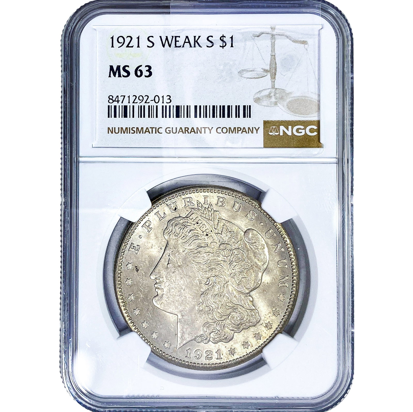 1921-S Morgan Silver Dollar NGC MS63: 1921-S Morgan Silver Dollar NGC MS63