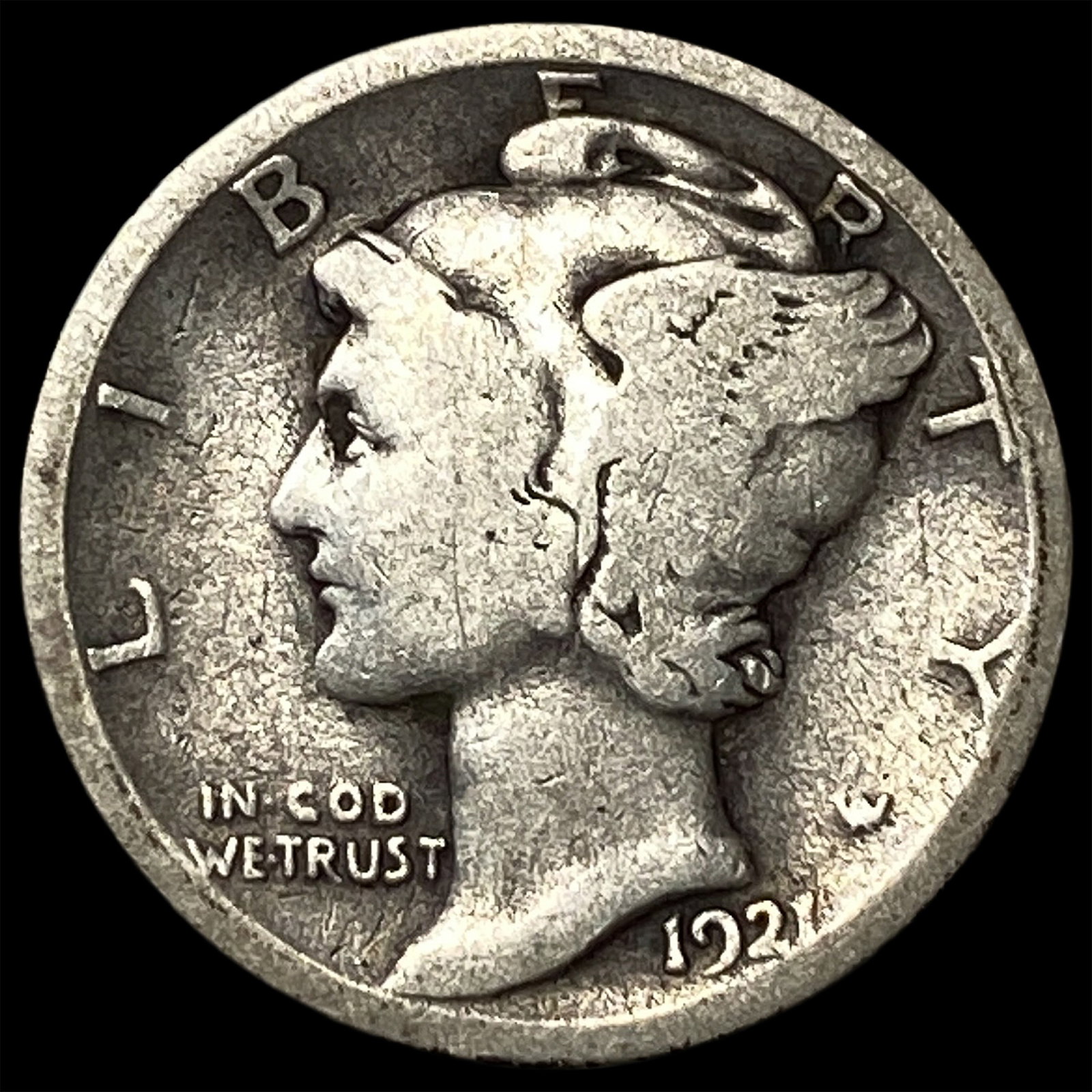 1921-S Silver Mercury Dime LIGHTLY CIRCULATED: 1921-S Silver Mercury Dime LIGHTLY CIRCULATED