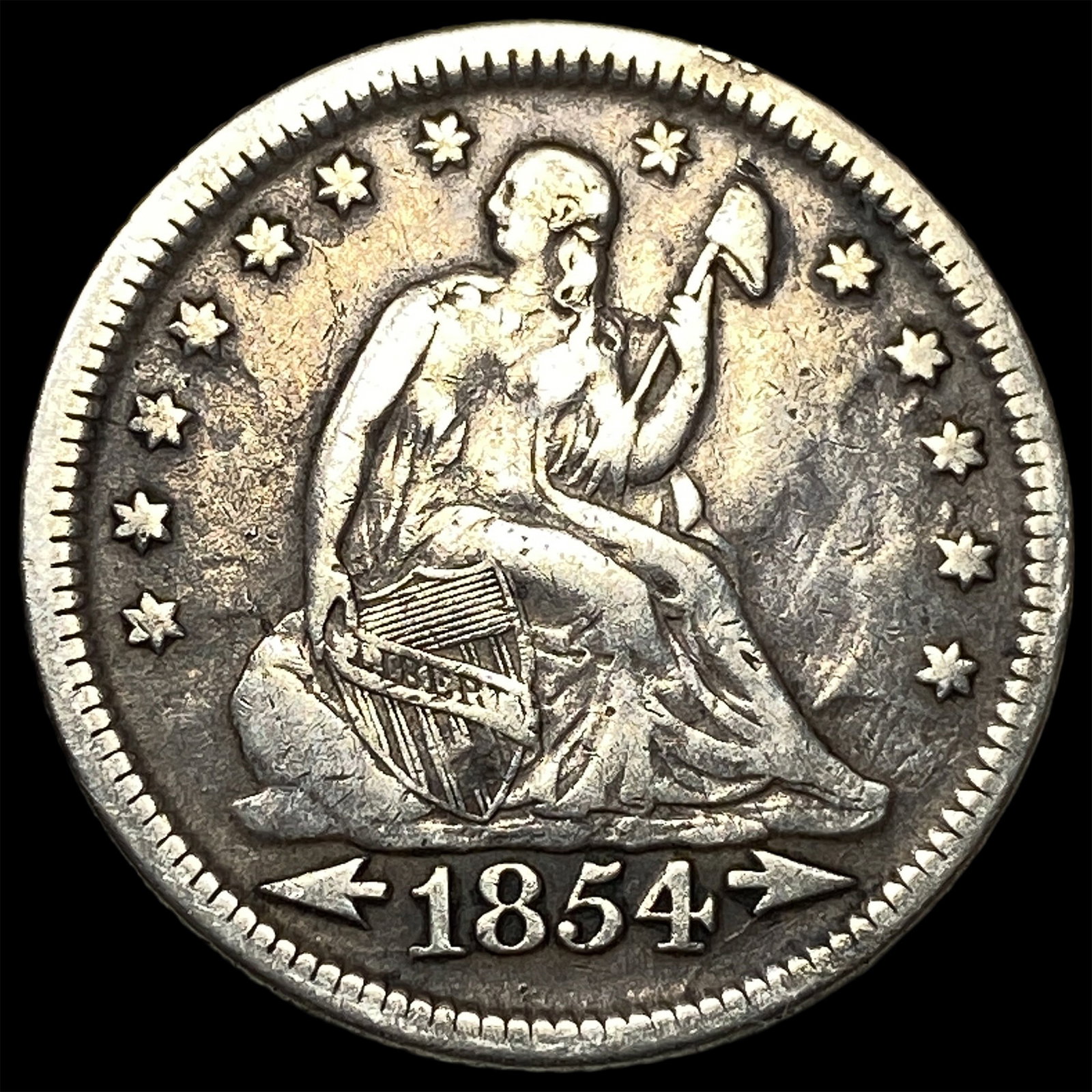 1854 Arrows Seated Liberty Quarter NEARLY UNCIRCULATED: 1854 Arrows Seated Liberty Quarter NEARLY UNCIRCULATED