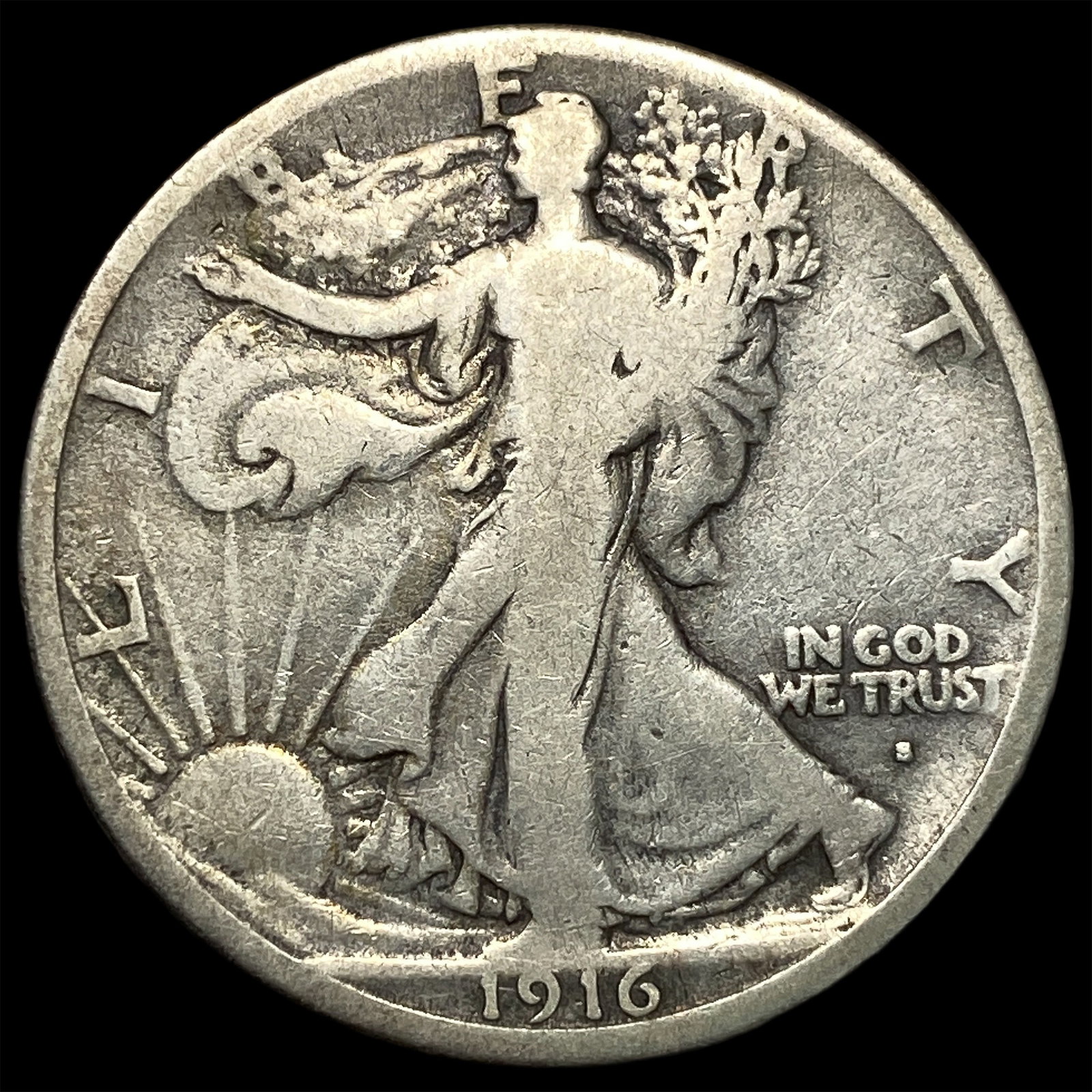 1916-S Silver Walking Liberty Half Dollar NICELY CIRCULATED: 1916-S Silver Walking Liberty Half Dollar NICELY CIRCULATED