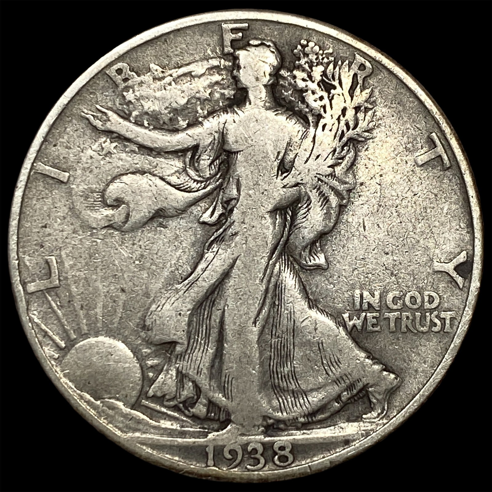 1938-D Silver Walking Liberty Half Dollar LIGHTLY CIRCULATED: 1938-D Silver Walking Liberty Half Dollar LIGHTLY CIRCULATED