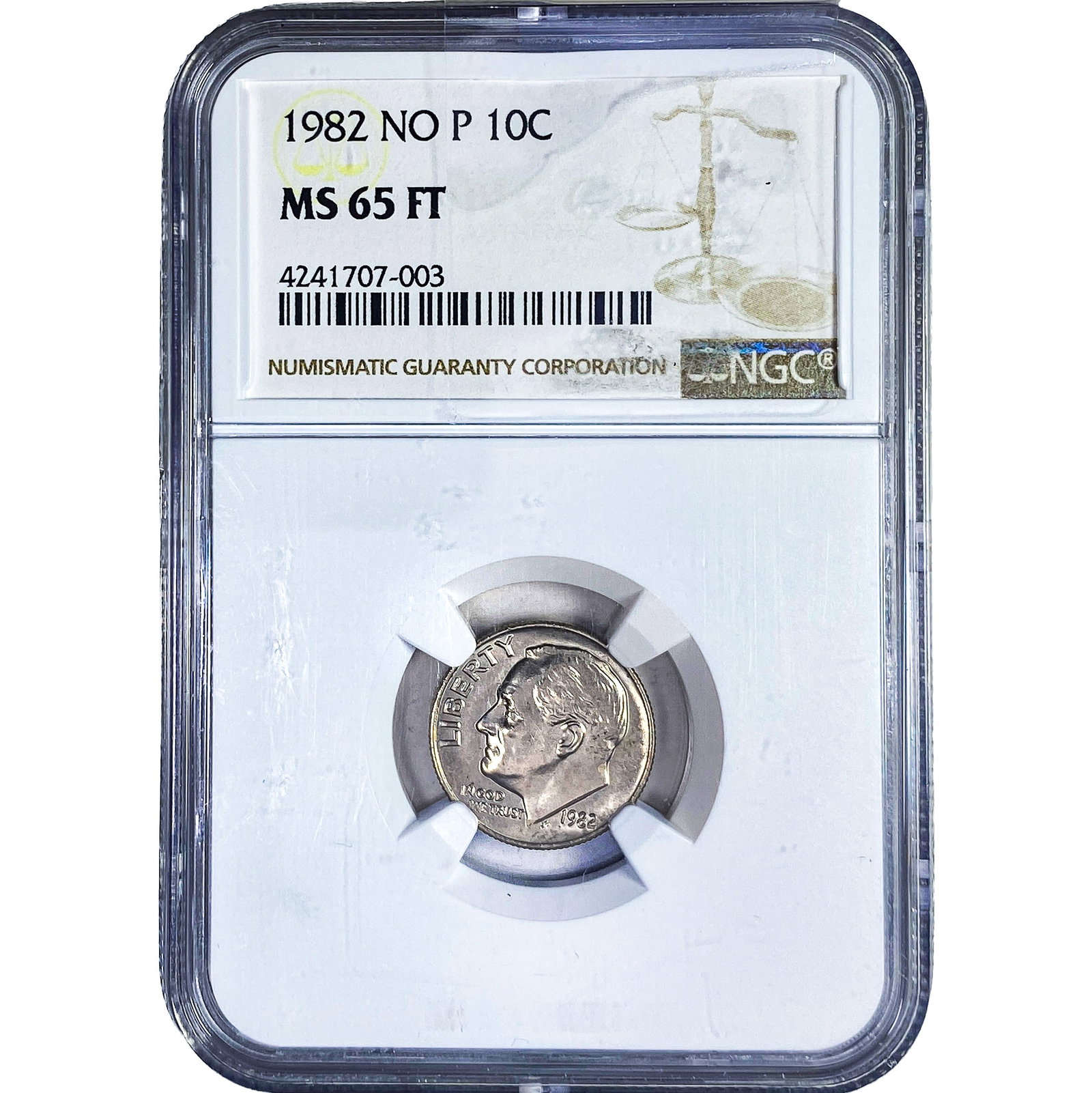 1982 No P Roosevelt Dime NGC MS65 FT: 1982 No P Roosevelt Dime NGC MS65 FT