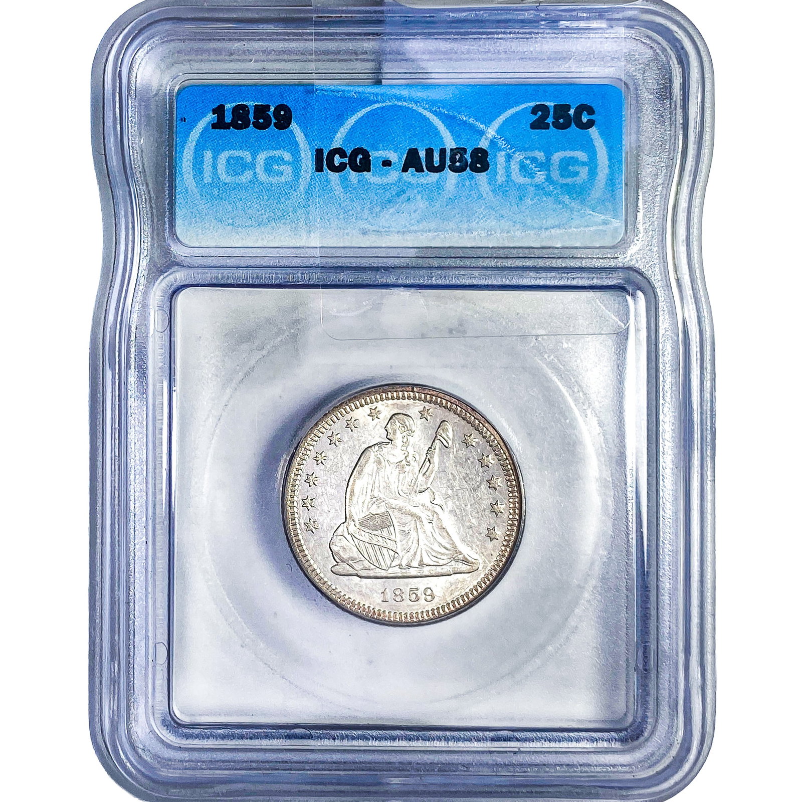 1859 Seated Liberty Quarter ICG AU58 (1 of 2)