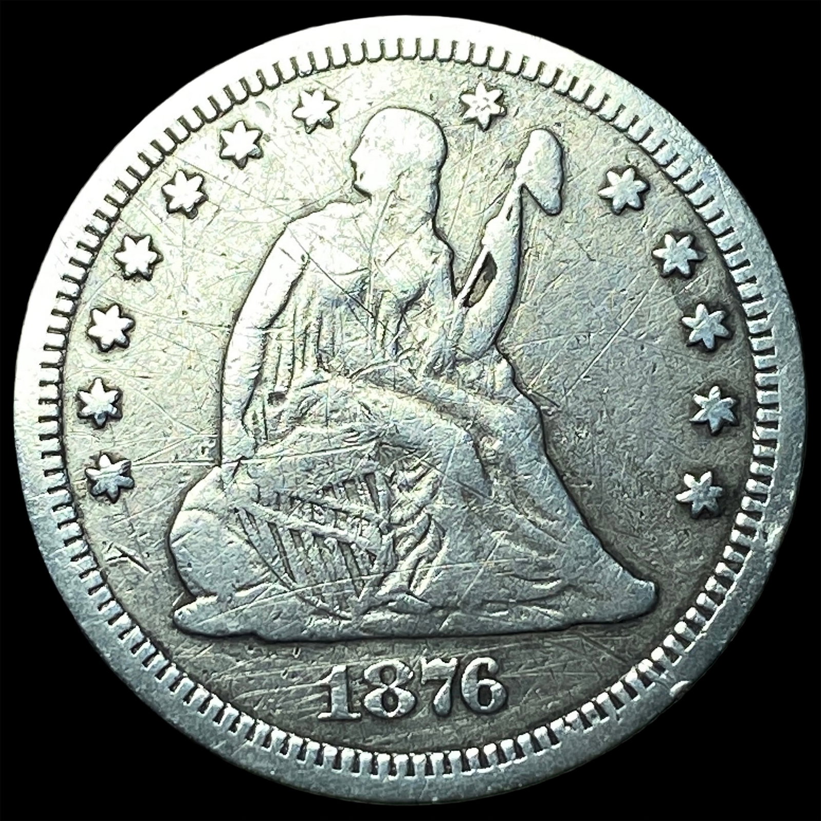 1876-CC Silver Seated Liberty Quarter LIGHTLY CIRCULATED: 1876-CC Silver Seated Liberty Quarter LIGHTLY CIRCULATED