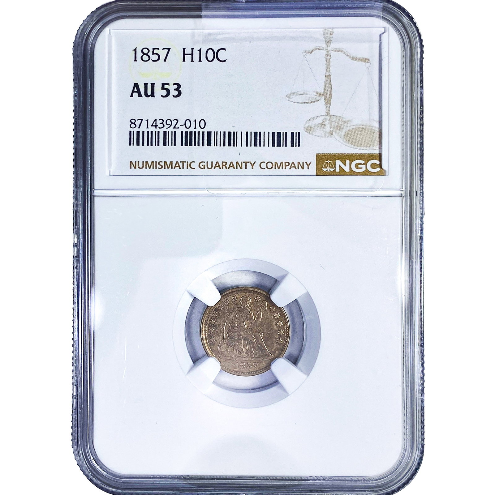 1857 Seated Liberty Half Dime NGC AU53: 1857 Seated Liberty Half Dime NGC AU53
