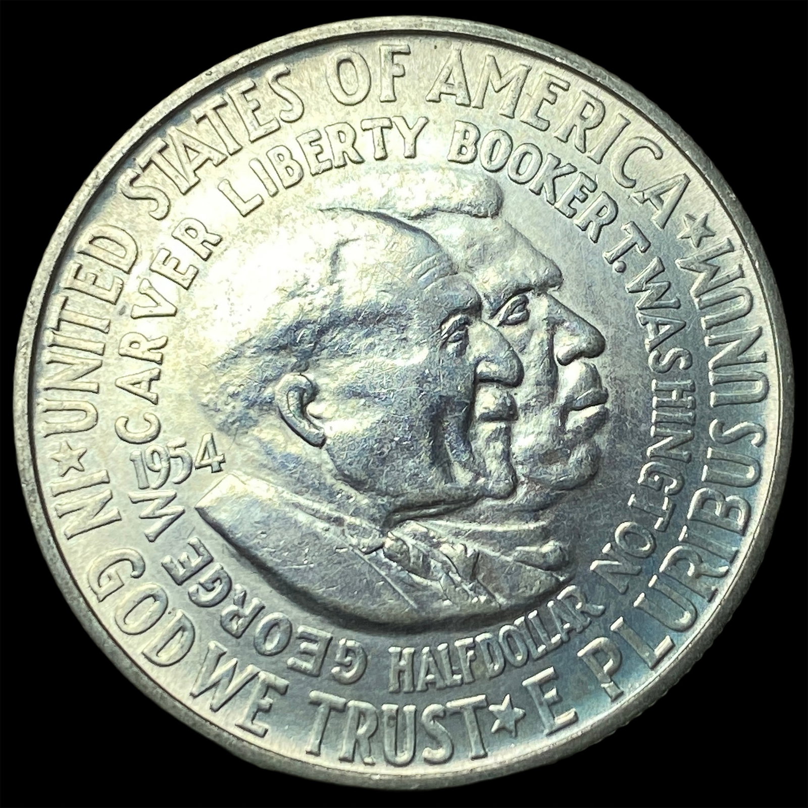 1954-S Silver Booker T. Washington/Carver Half Dollar GEM BU: 1954-S Silver Booker T. Washington/Carver Half Dollar GEM BU