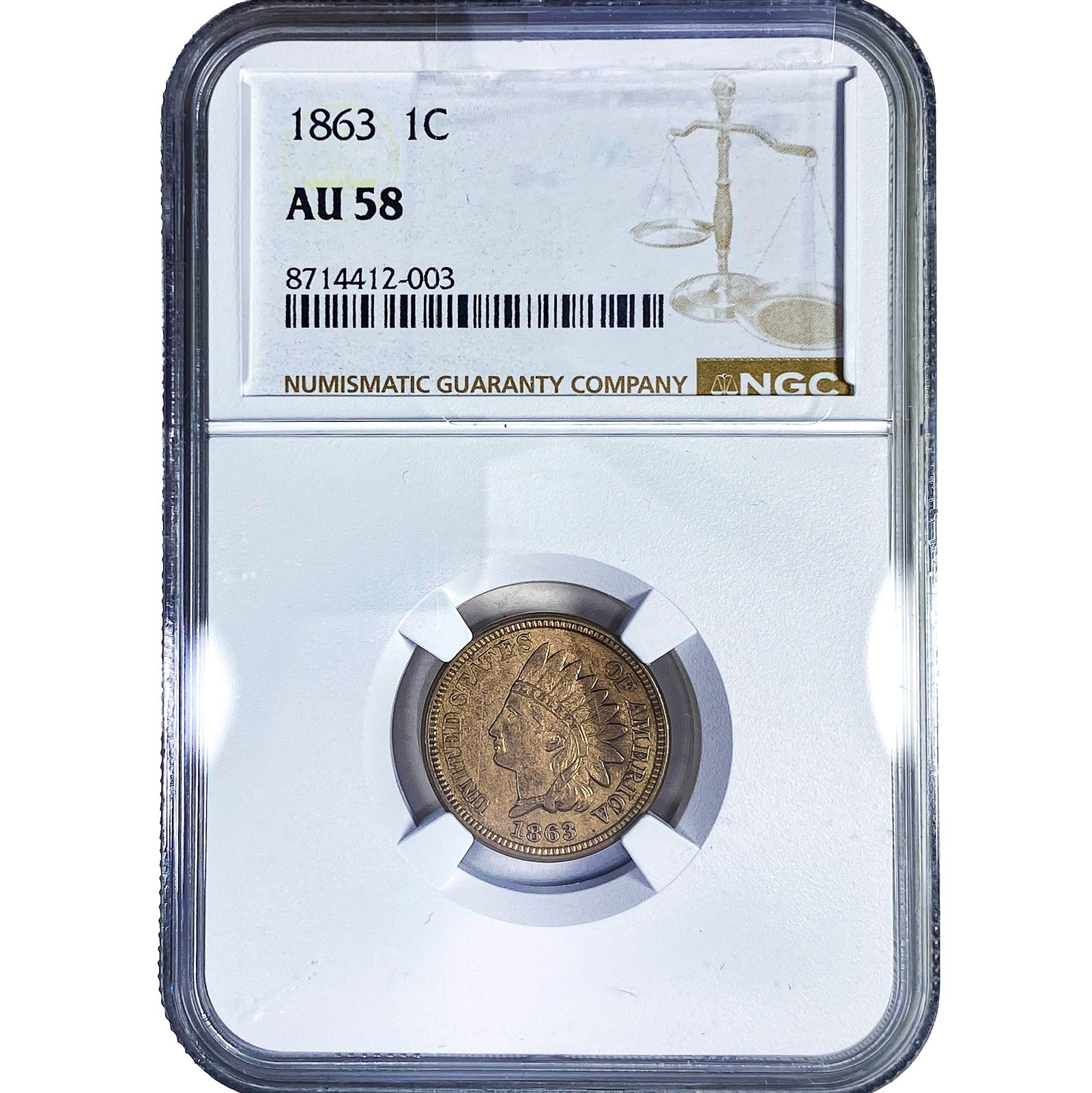 1863 Indian Head Cent NGC AU58: 1863 Indian Head Cent NGC AU58