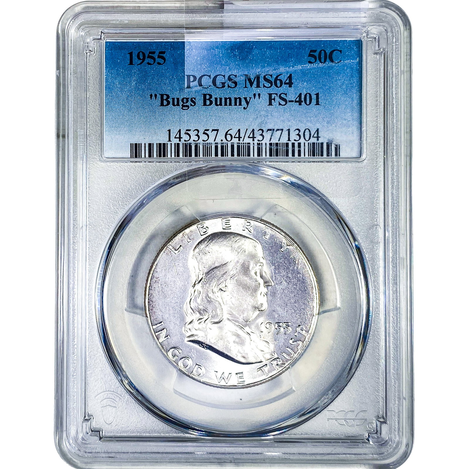 1955 Franklin Half Dollar PCGS MS64 "Bugs Bunny": 1955 Franklin Half Dollar PCGS MS64 "Bugs Bunny"