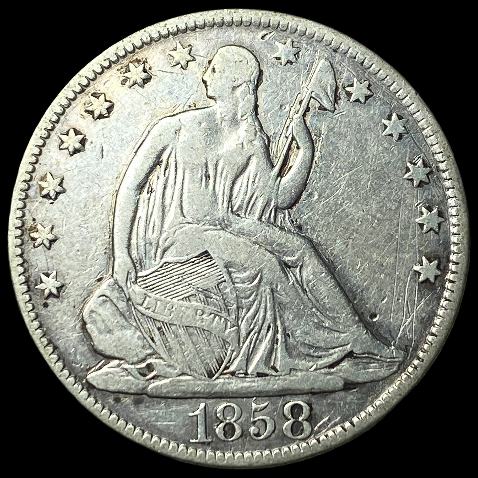 1858-O Silver Half Dollar LIGHTLY CIRCULATED: 1858-O Silver Half Dollar LIGHTLY CIRCULATED