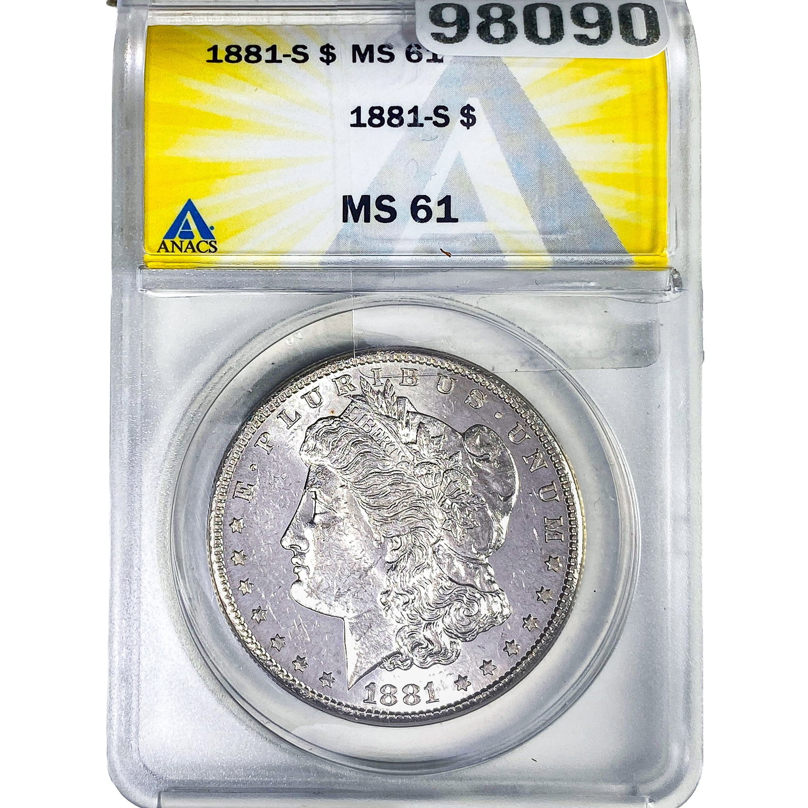 1881-S Morgan Silver Dollar ANACS MS61: 1881-S Morgan Silver Dollar ANACS MS61