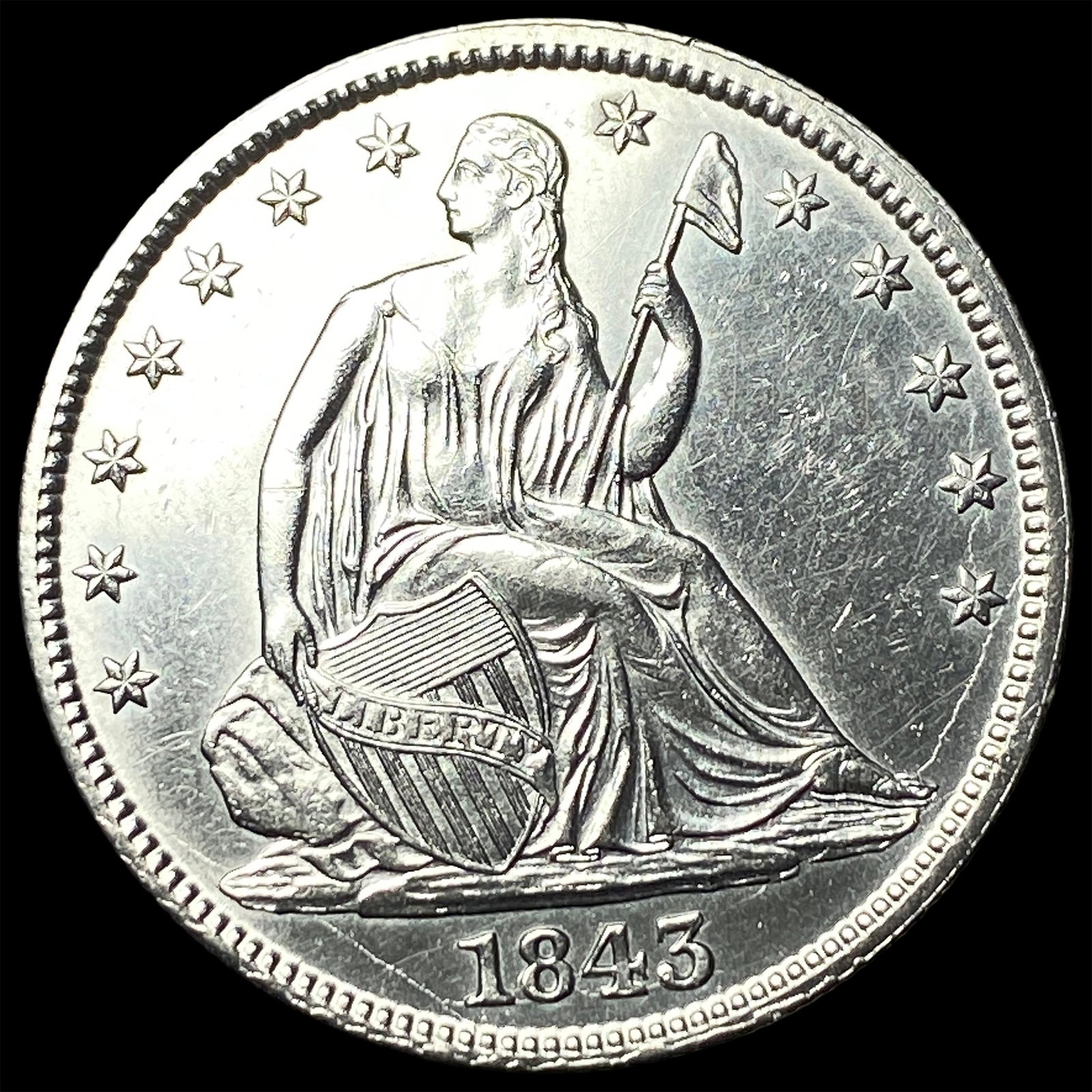 1843 Silver Seated Liberty Half Dollar UNCIRCULATED (1 of 2)