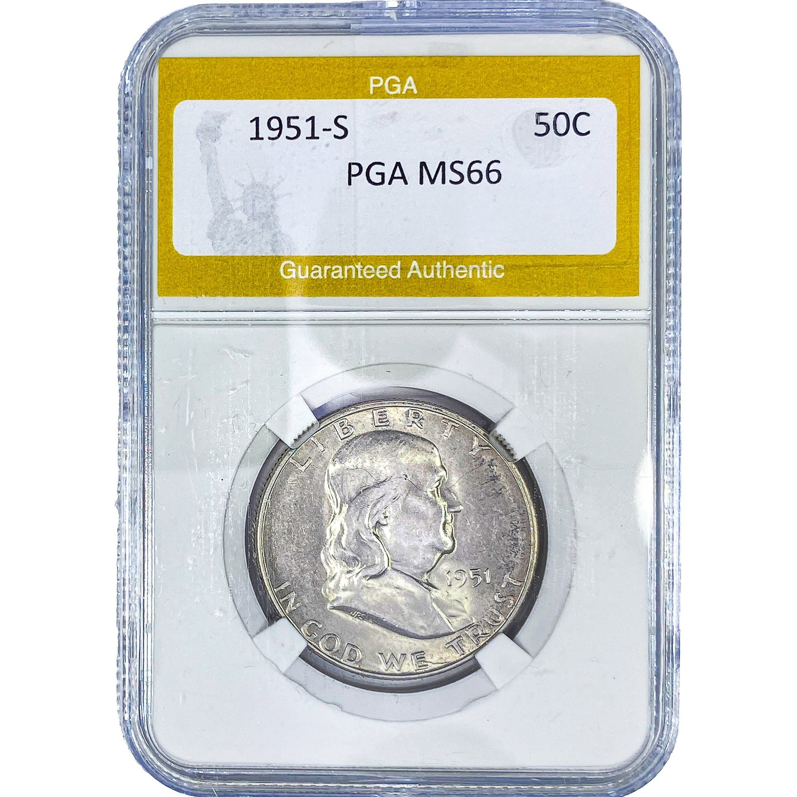 1951-S Franklin Half Dollar PGA MS66: 1951-S Franklin Half Dollar PGA MS66