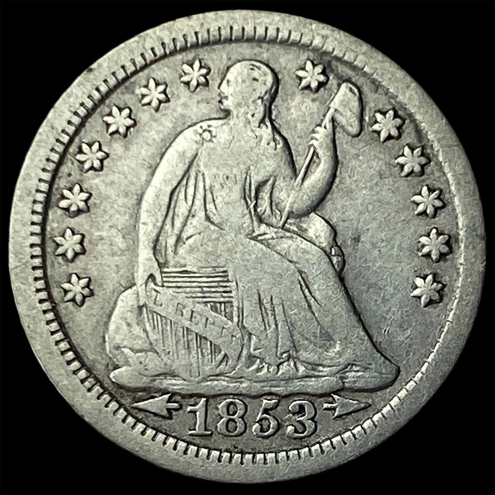 1853 Arrows Seated Liberty Half Dime NEARLY UNCIRCULATED: 1853 Arrows Seated Liberty Half Dime NEARLY UNCIRCULATED
