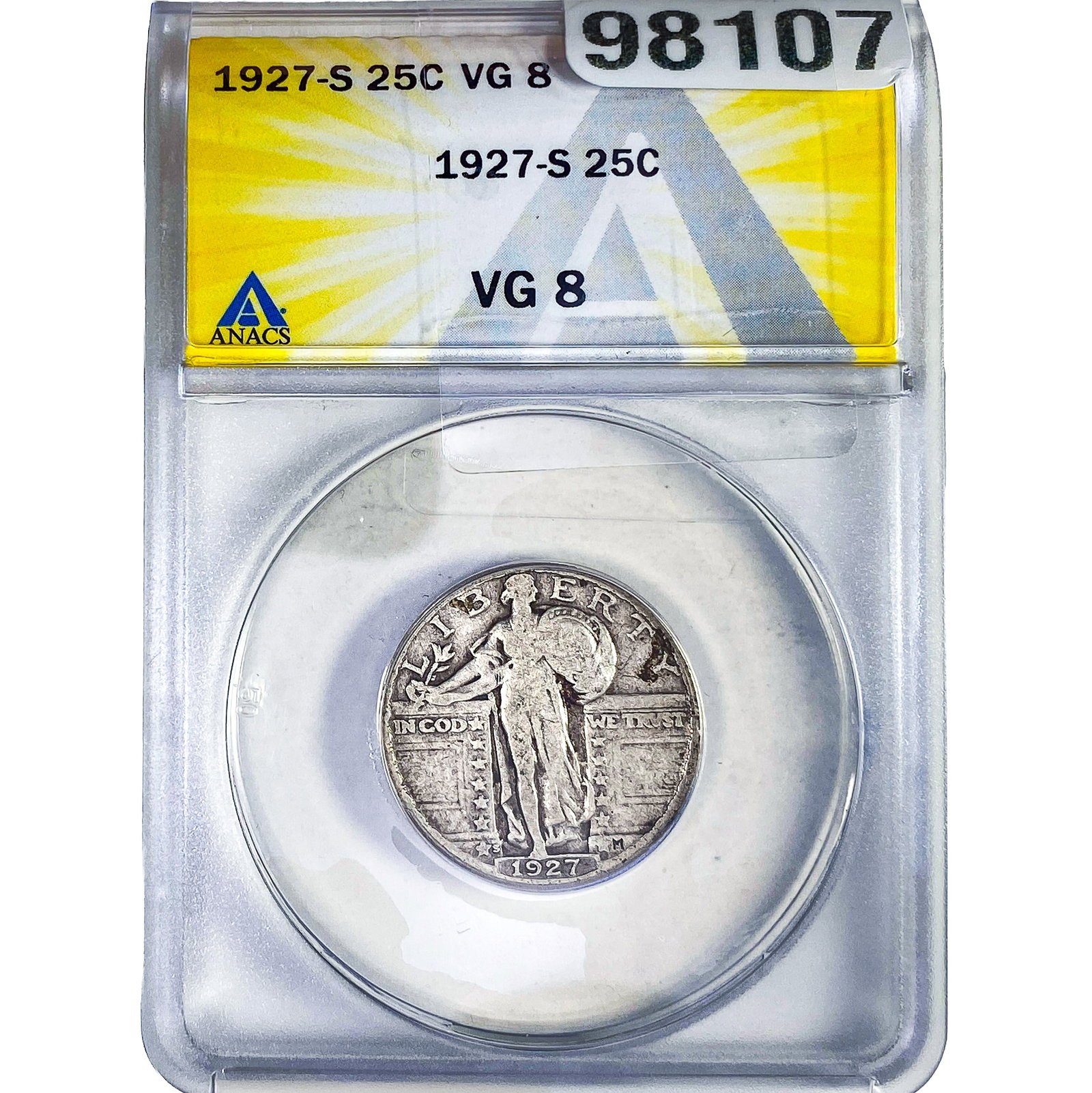 1927-S Standing Liberty Quarter ANACS VG8: 1927-S Standing Liberty Quarter ANACS VG8