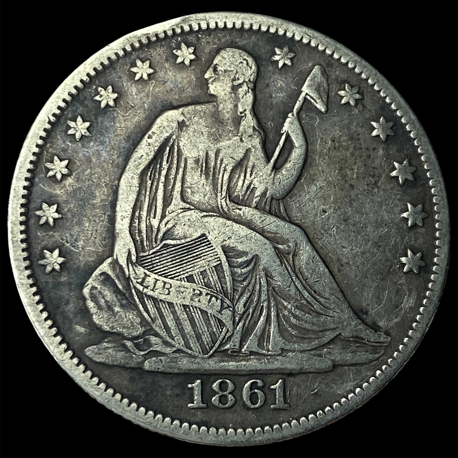 1861 Silver Half Dollar (Seated Liberty) LIGHTLY CIRCULATED: 1861 Silver Half Dollar (Seated Liberty) LIGHTLY CIRCULATED