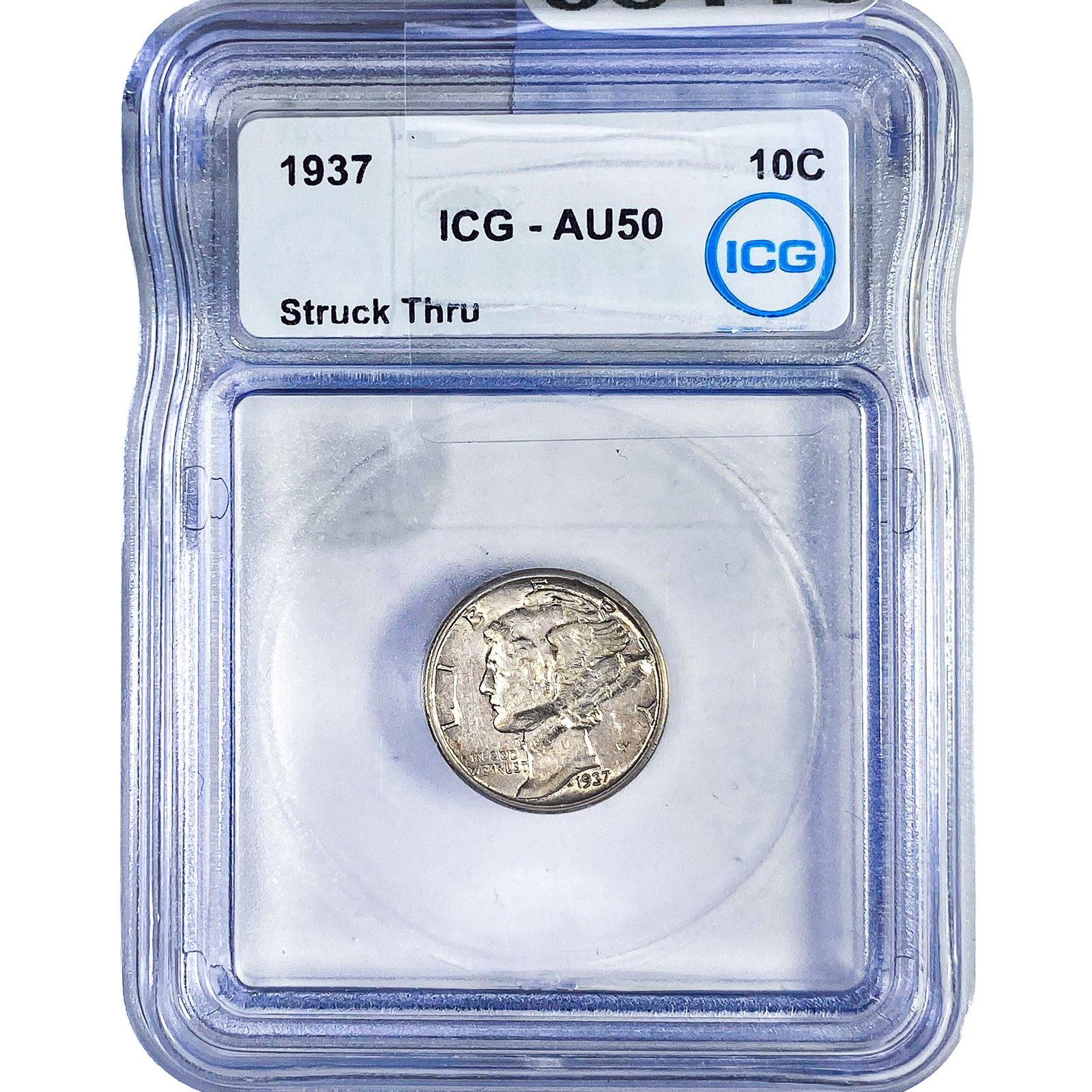 1937 Mercury Silver Dime ICG AU50: 1937 Mercury Silver Dime ICG AU50