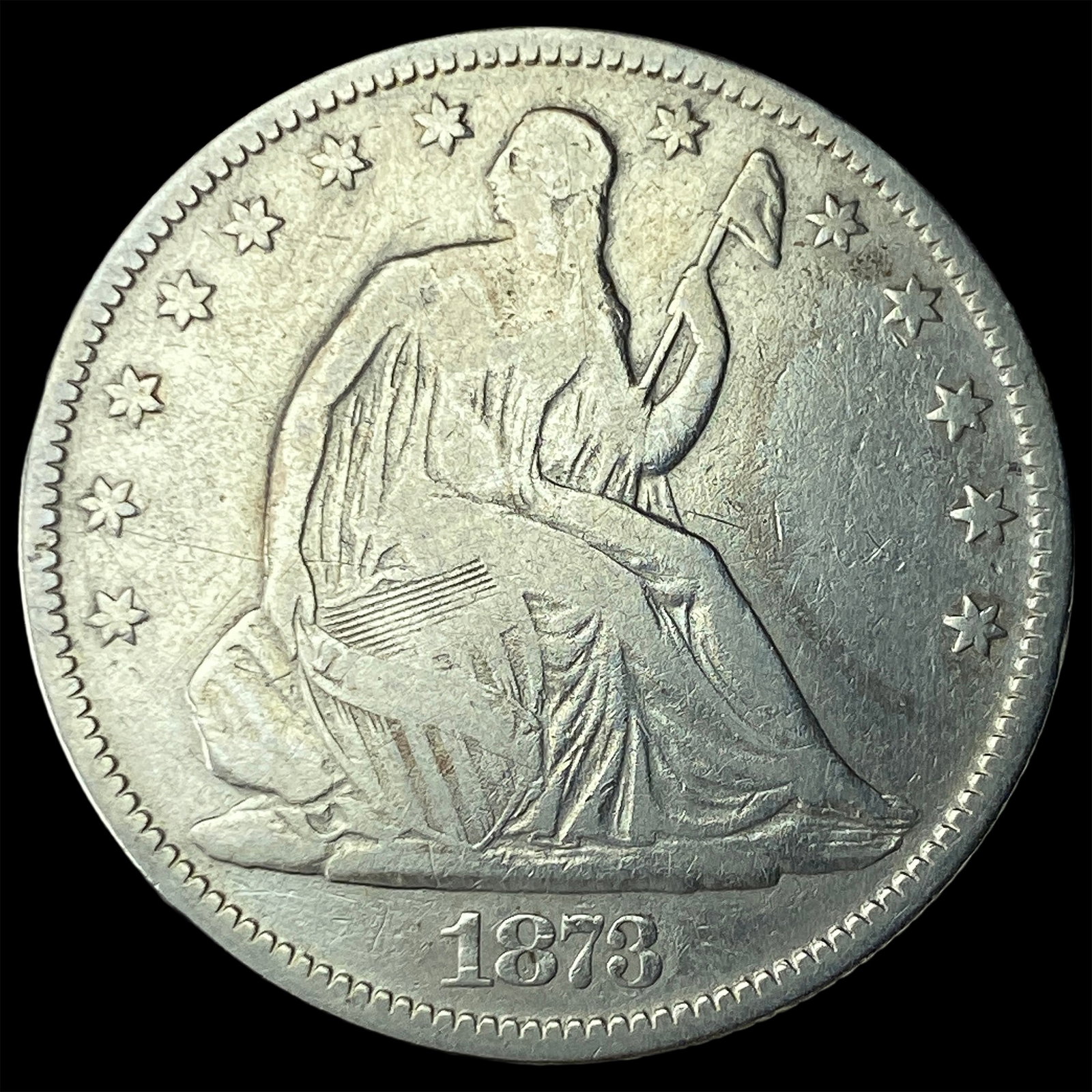 1873 Seated Liberty Half Dollar LIGHTLY CIRCULATED: 1873 Seated Liberty Half Dollar LIGHTLY CIRCULATED