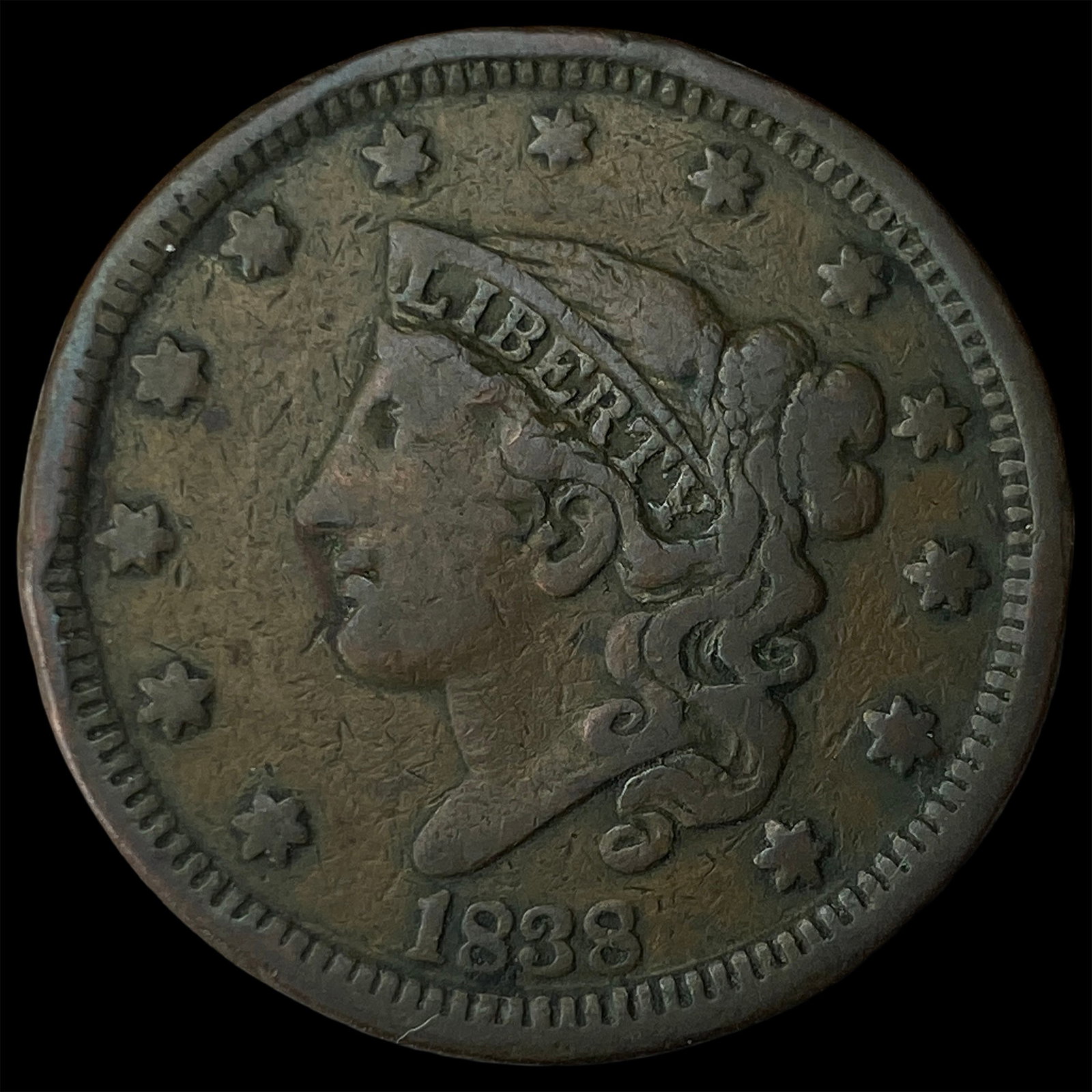 1838 Coronet Head Large Cent NEARLY UNCIRCULATED