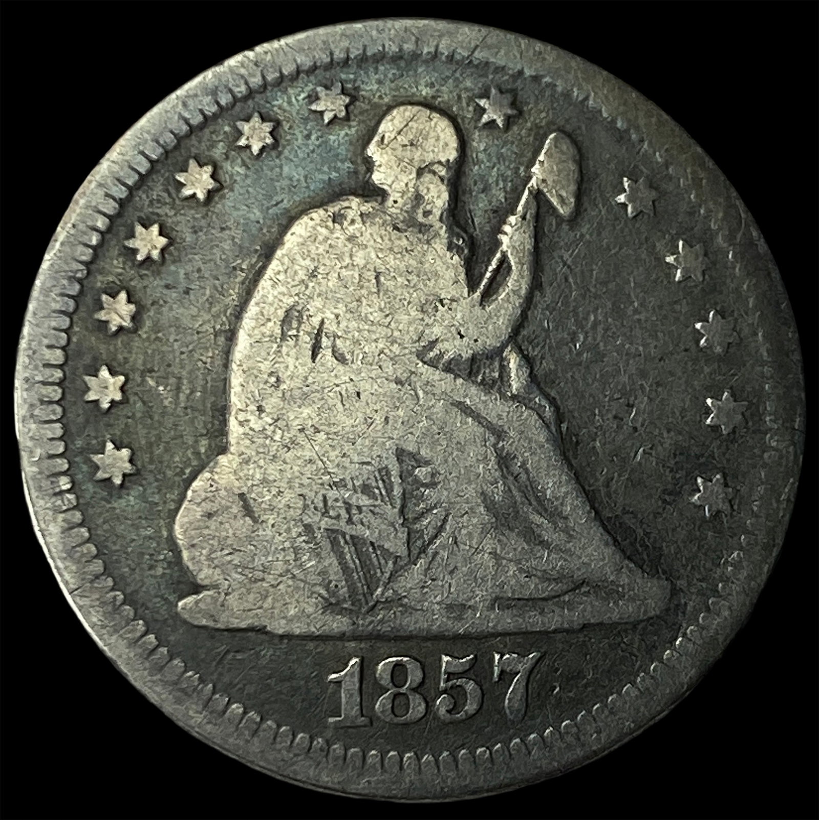 1857-O Silver Seated Liberty Quarter LIGHTLY CIRCULATED