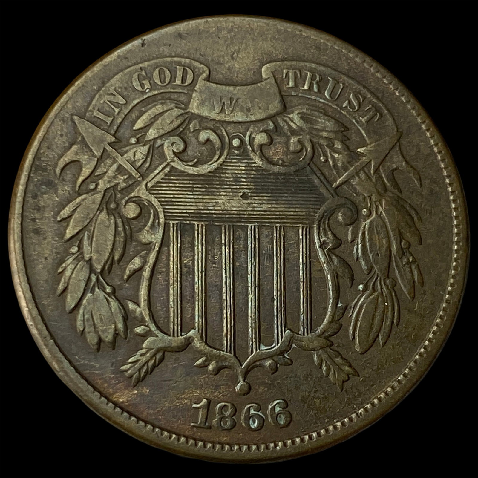 1866 Bronze Two-Cent Piece CHOICE AU: 1866 Bronze Two-Cent Piece CHOICE AU