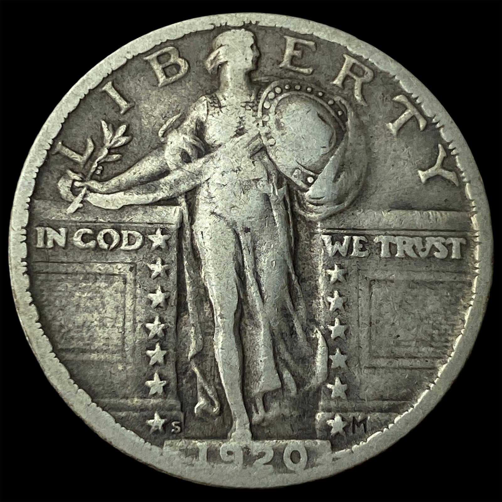 1920-S Silver Standing Liberty Quarter LIGHTLY CIRCULATED: 1920-S Silver Standing Liberty Quarter LIGHTLY CIRCULATED