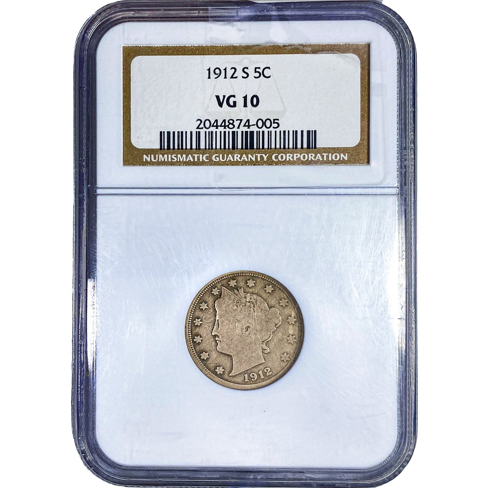 1912-S Liberty Victory Nickel NGC VG10: 1912-S Liberty Victory Nickel NGC VG10