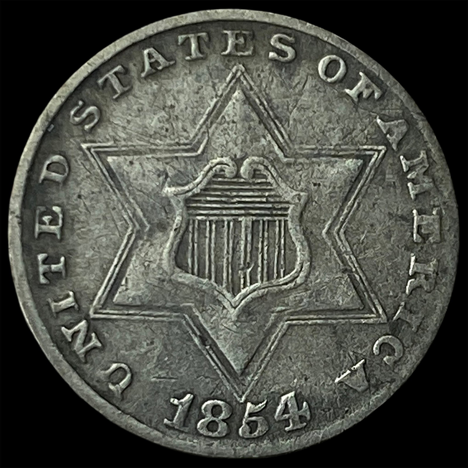 1854 Silver Three-Cent Piece CLOSELY UNCIRCULATED (1 of 2)