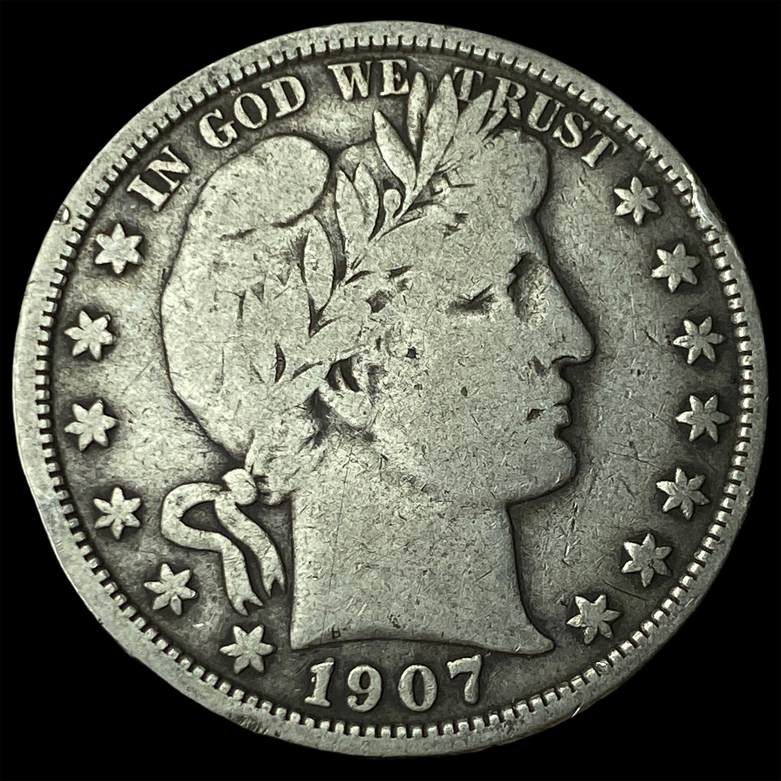 1907 Silver Half Dollar Barber LIGHTLY CIRCULATED: 1907 Silver Half Dollar Barber LIGHTLY CIRCULATED