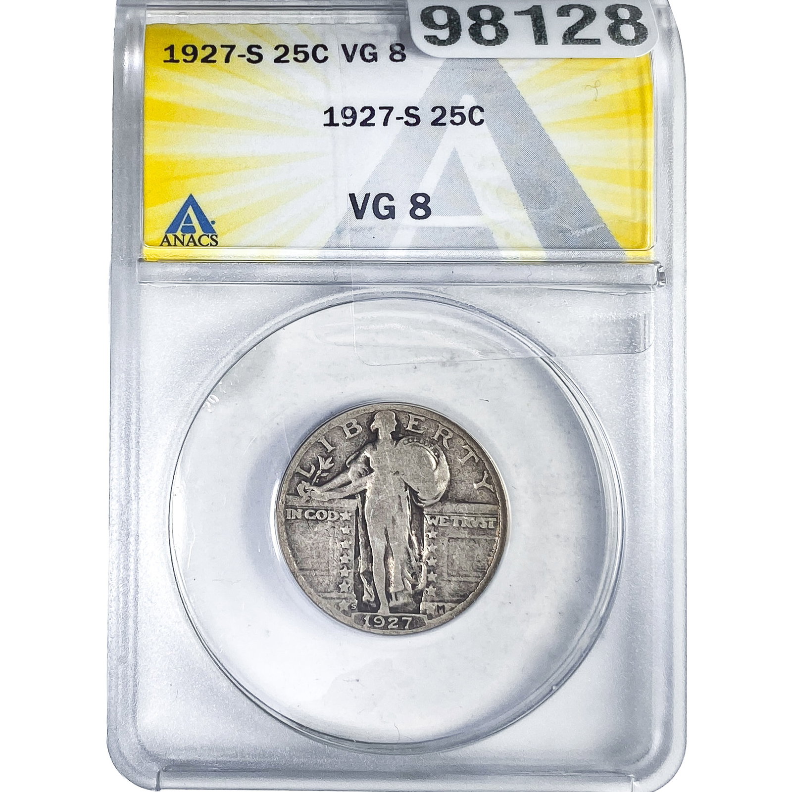 1927-S Standing Liberty Quarter ANACS VG8: 1927-S Standing Liberty Quarter ANACS VG8