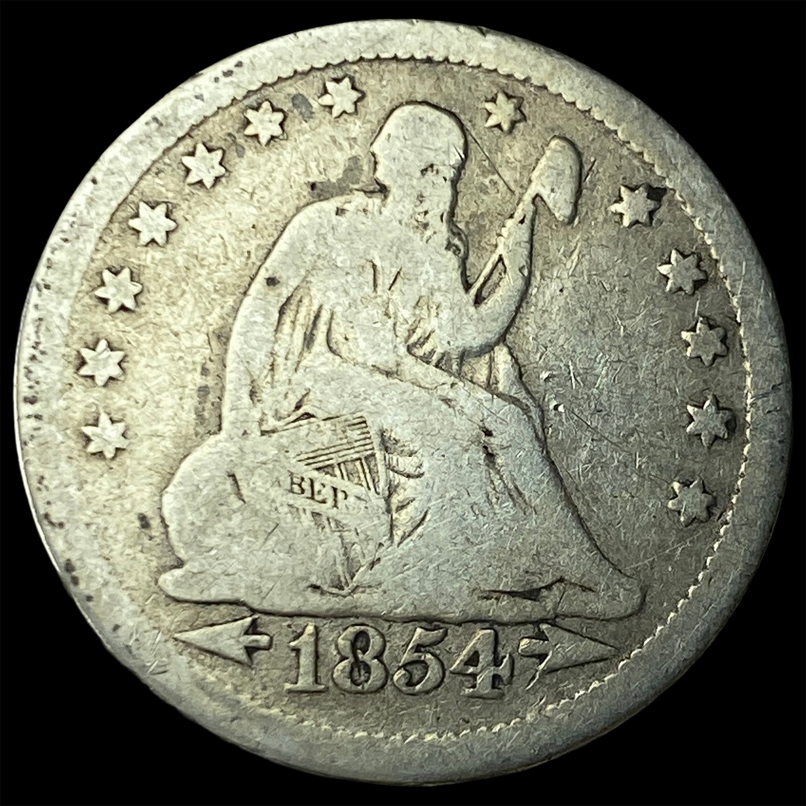 1854 Arrows Seated Liberty Quarter NICELY CIRCULATED: 1854 Arrows Seated Liberty Quarter NICELY CIRCULATED
