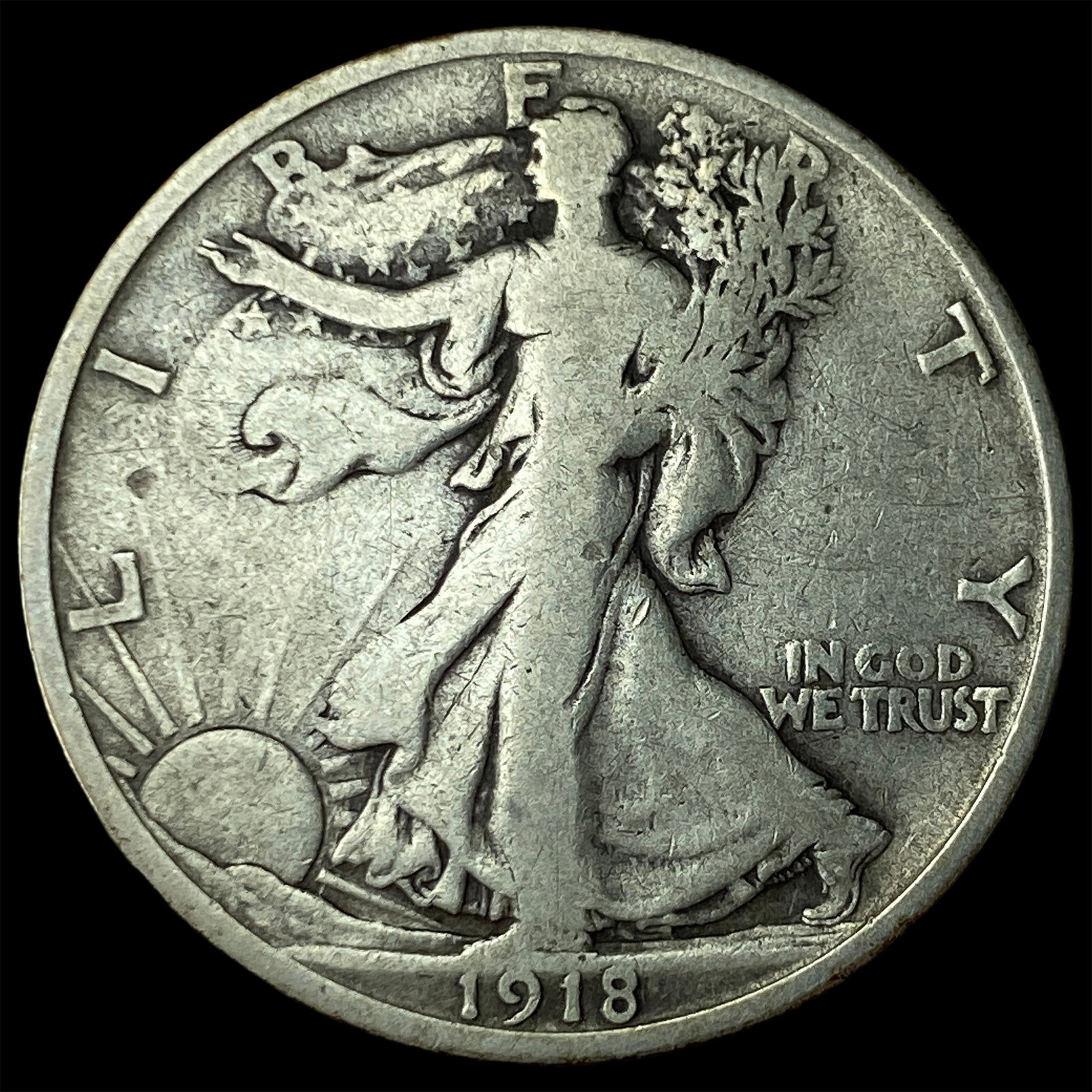 1918-D Silver Walking Liberty Half Dollar LIGHTLY CIRCULATED: 1918-D Silver Walking Liberty Half Dollar LIGHTLY CIRCULATED