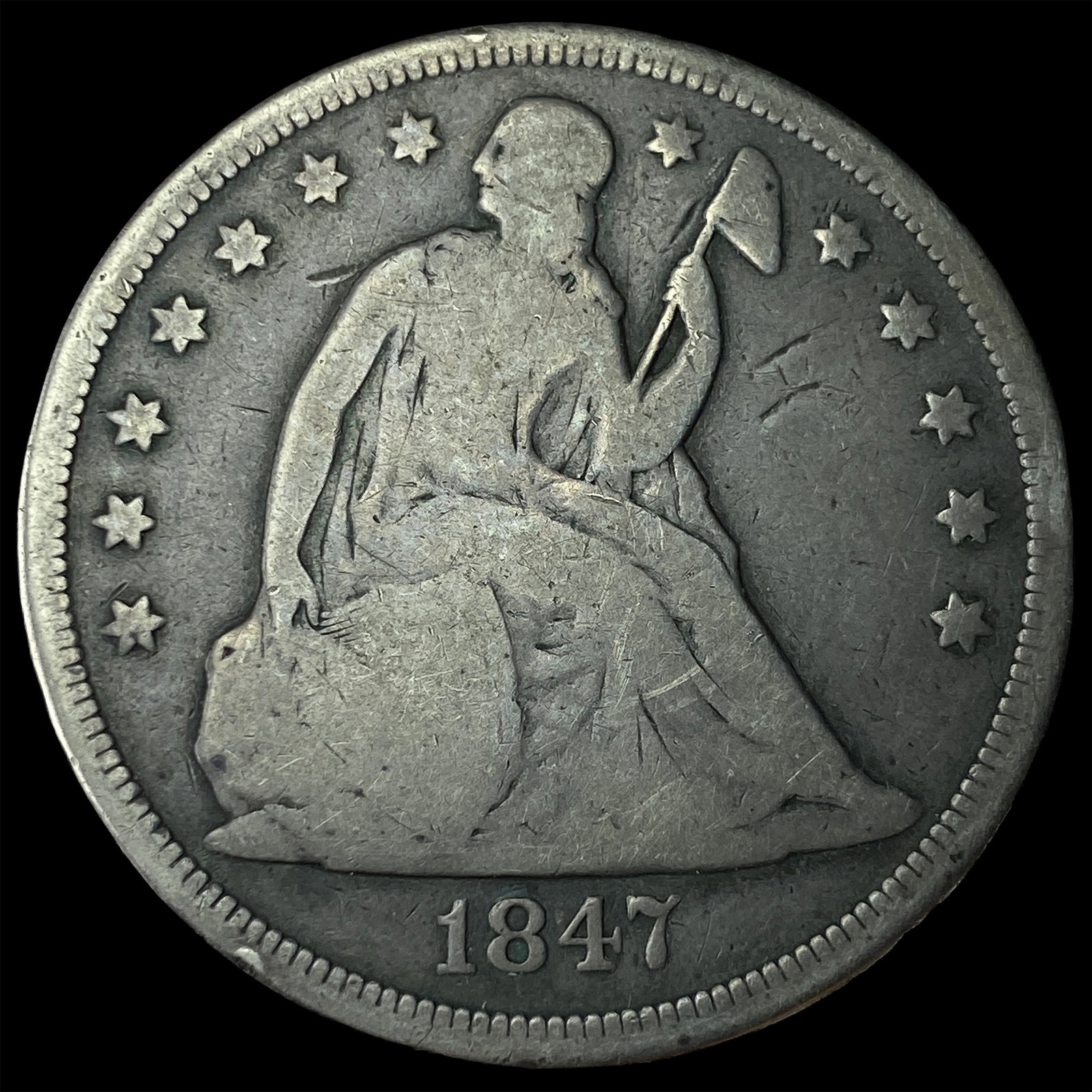 1847 Seated Liberty Silver Dollar LIGHTLY CIRCULATED: 1847 Seated Liberty Silver Dollar LIGHTLY CIRCULATED