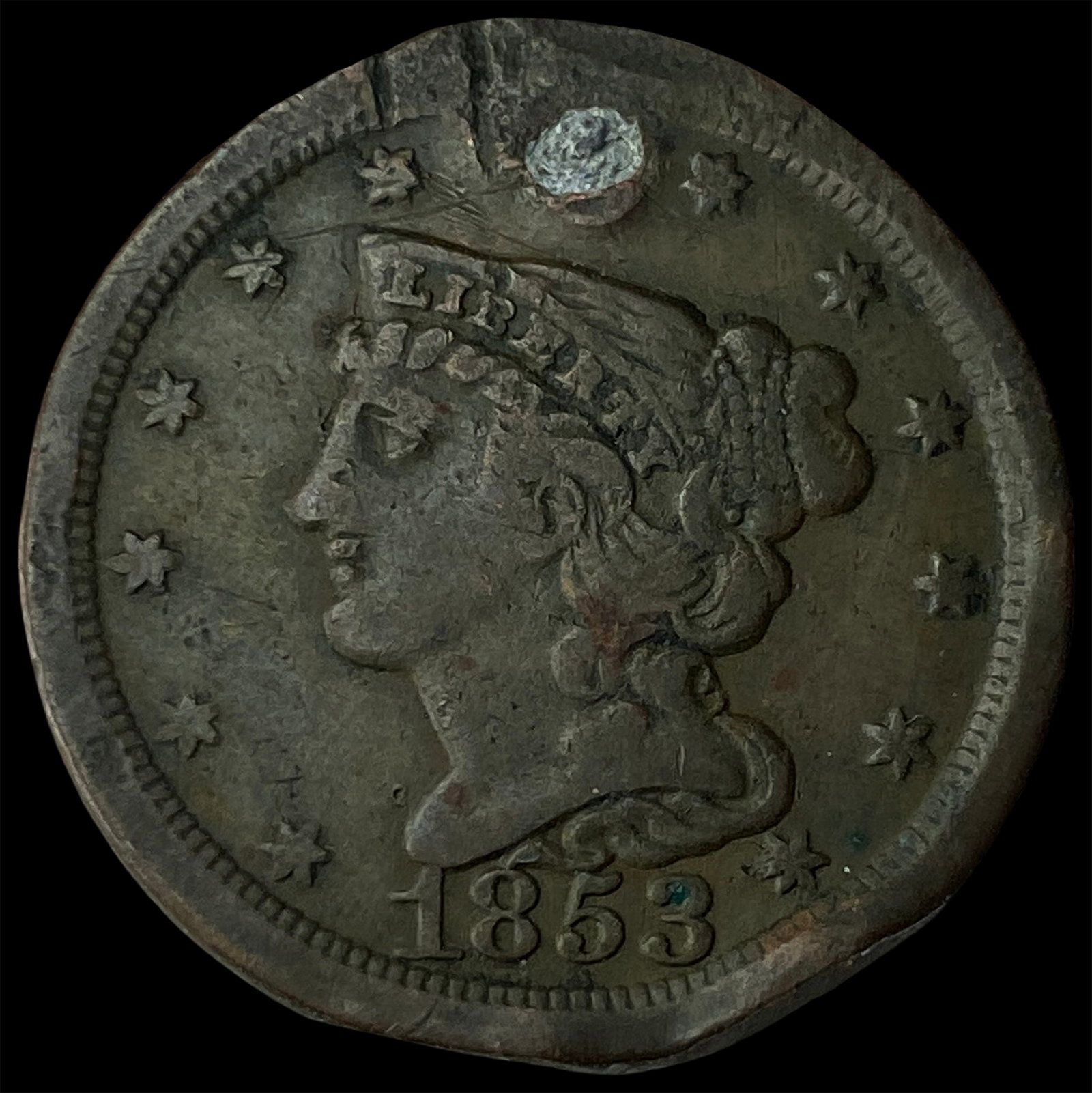 1853 Braided Hair Half Cent HIGH GRADE