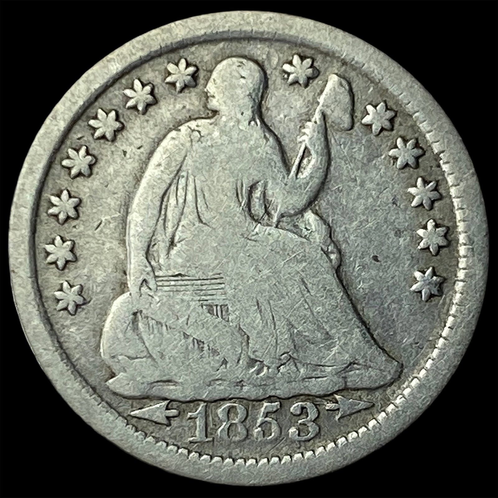 1853 Arrows Seated Liberty Half Dime LIGHTLY CIRCULATED