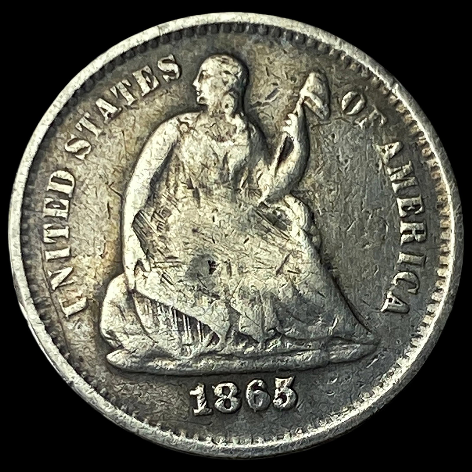 1863-S Silver Seated Liberty Half Dime LIGHTLY CIRCULATED