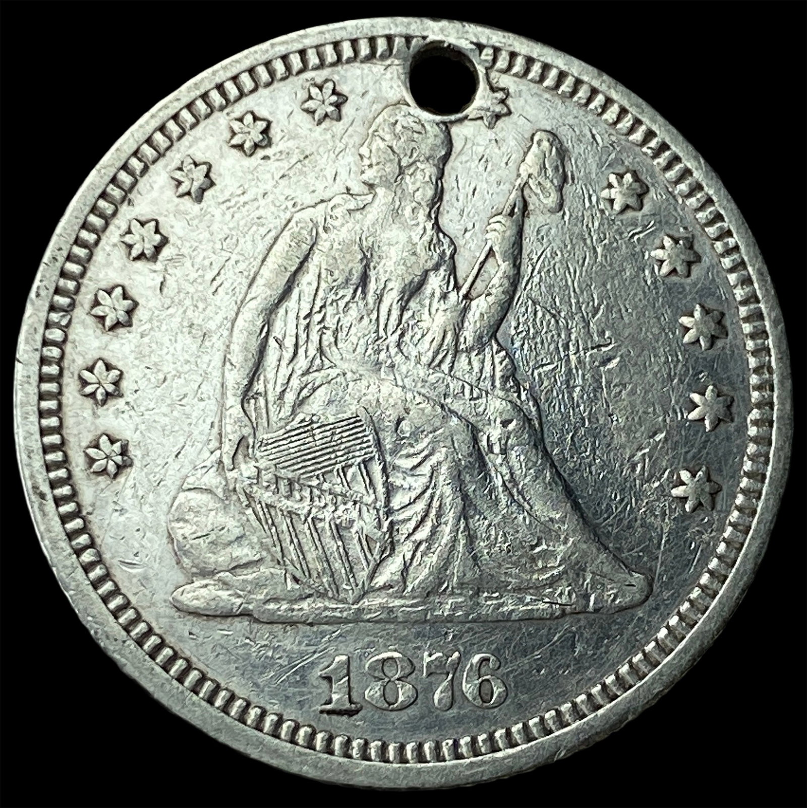 1876 Seated Liberty Quarter (holed) HIGH GRADE: 1876 Seated Liberty Quarter (holed) HIGH GRADE